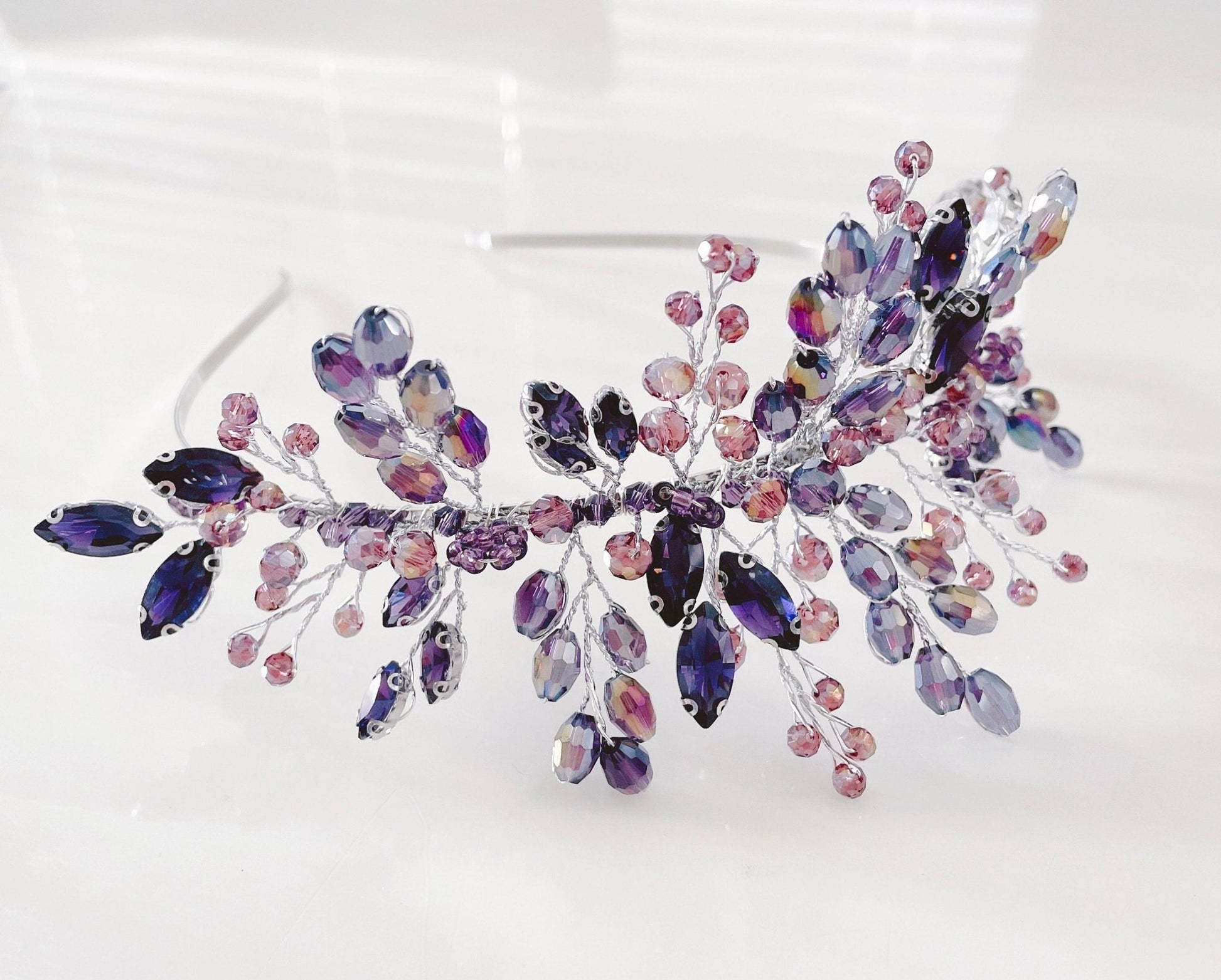 Purple and mauve crystal bridal headpiece - Petal & Pearl