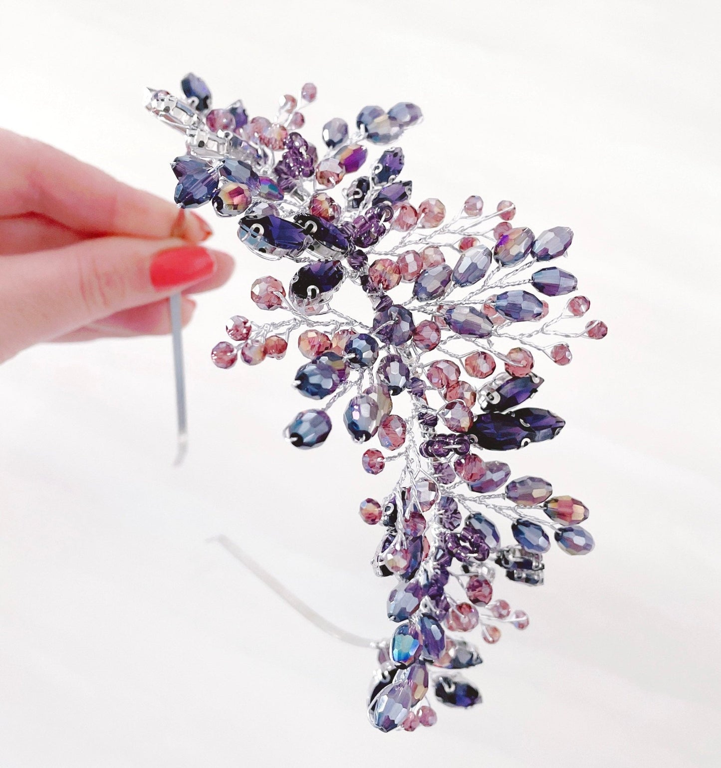 Purple and mauve crystal bridal headpiece - Petal & Pearl