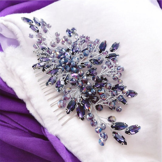 Purple crystal decorative hair comb - Petal & Pearl