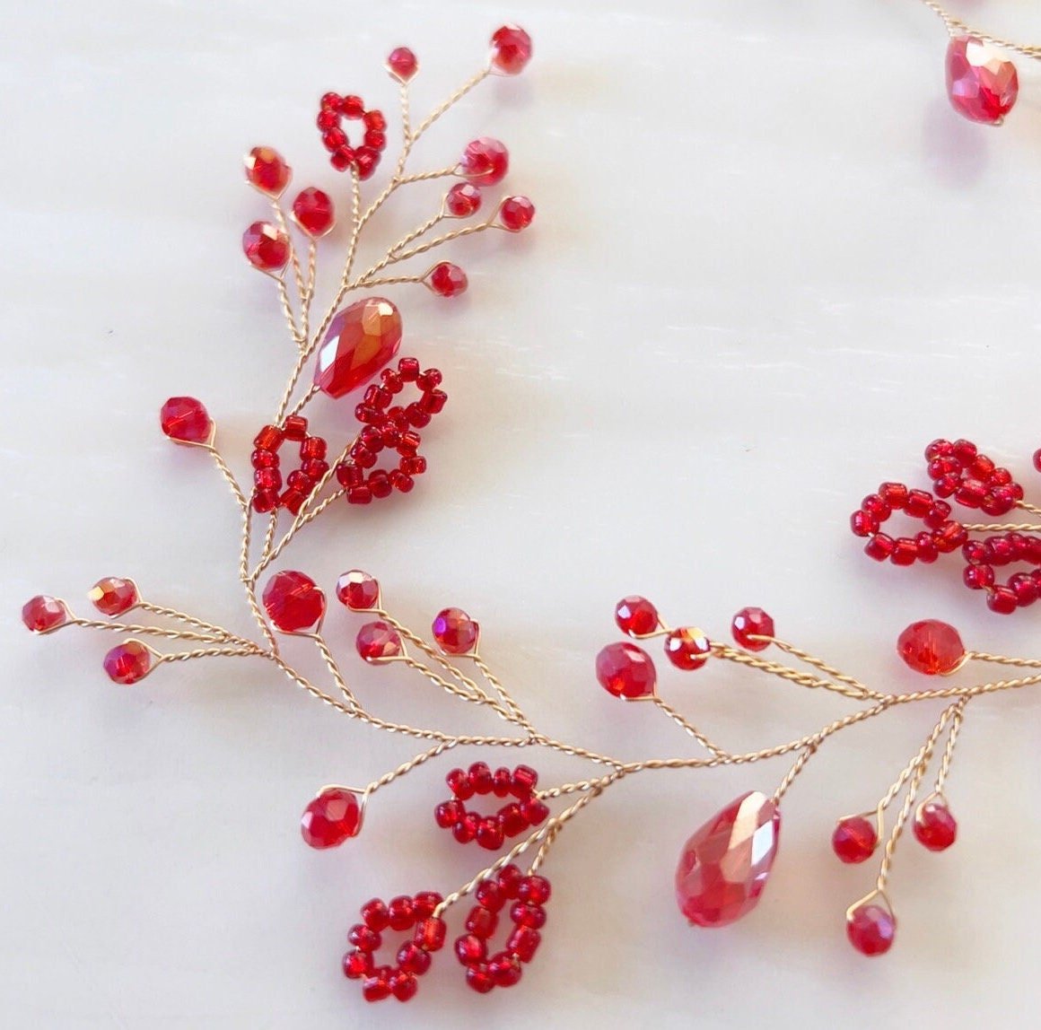 Red and gold hair vine - Petal & Pearl