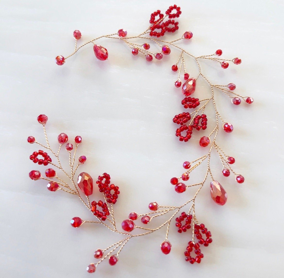 Red and gold hair vine - Petal & Pearl