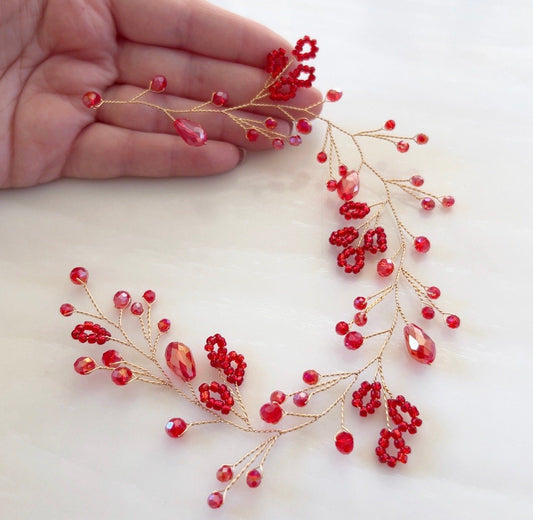 Red and gold hair vine - Petal & Pearl