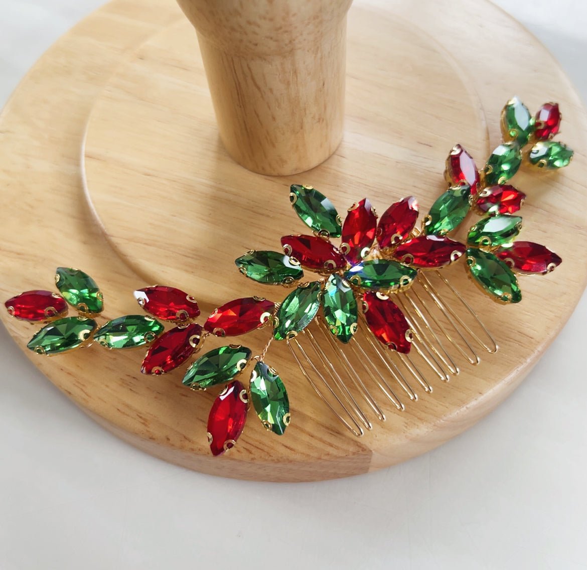 Red and Green hair comb - Petal & Pearl