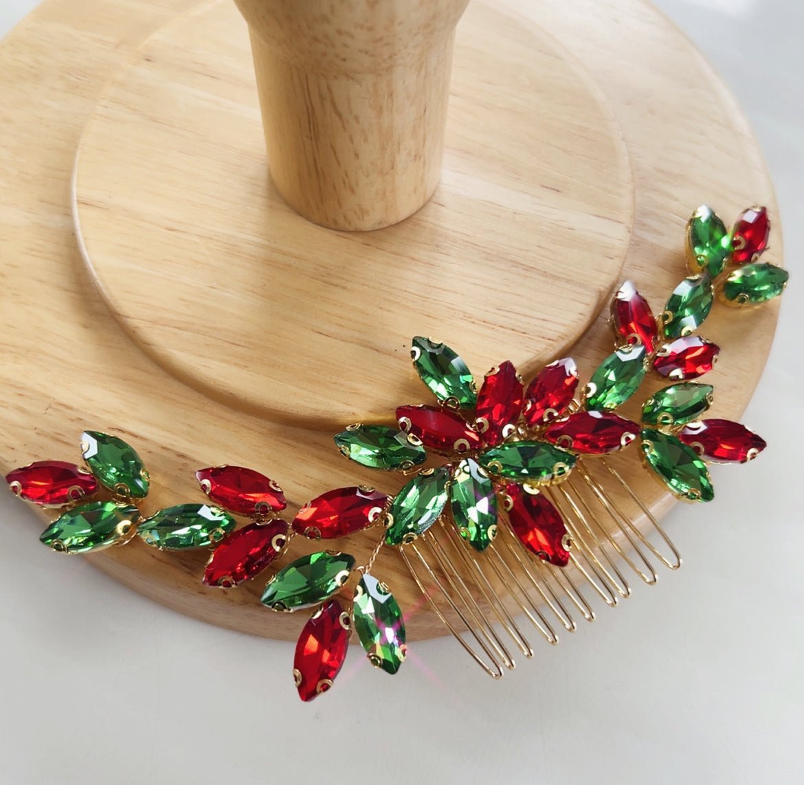Red and Green hair comb - Petal & Pearl