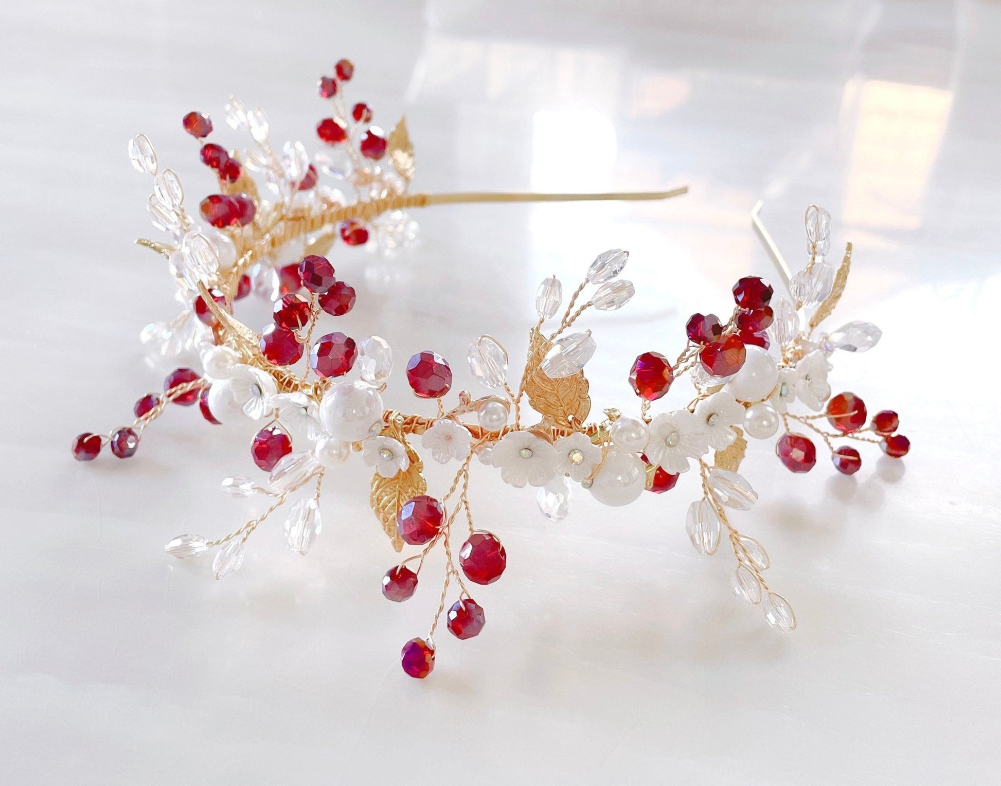Red and silver headpiece - Petal & Pearl