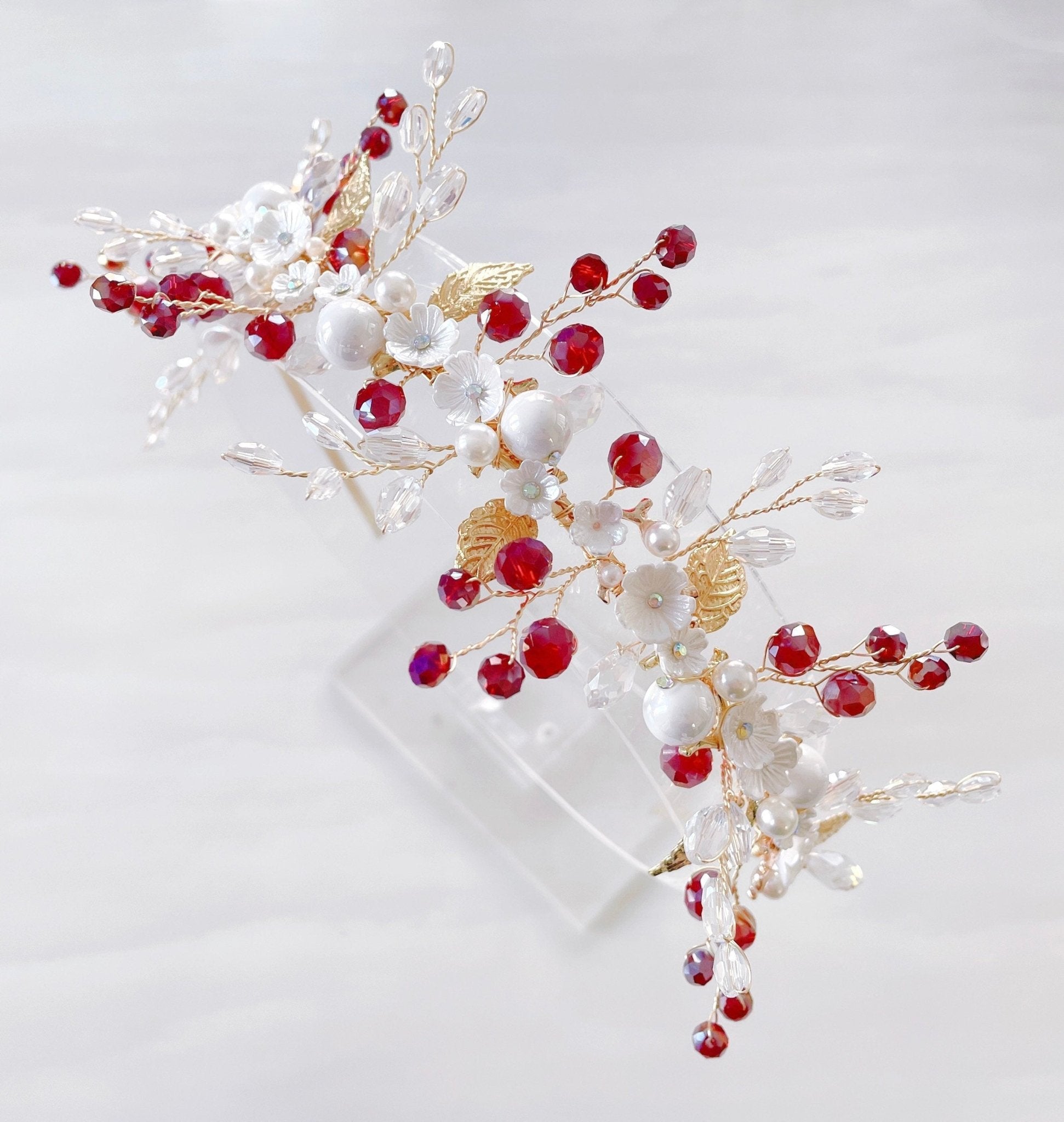 Red and silver headpiece - Petal & Pearl