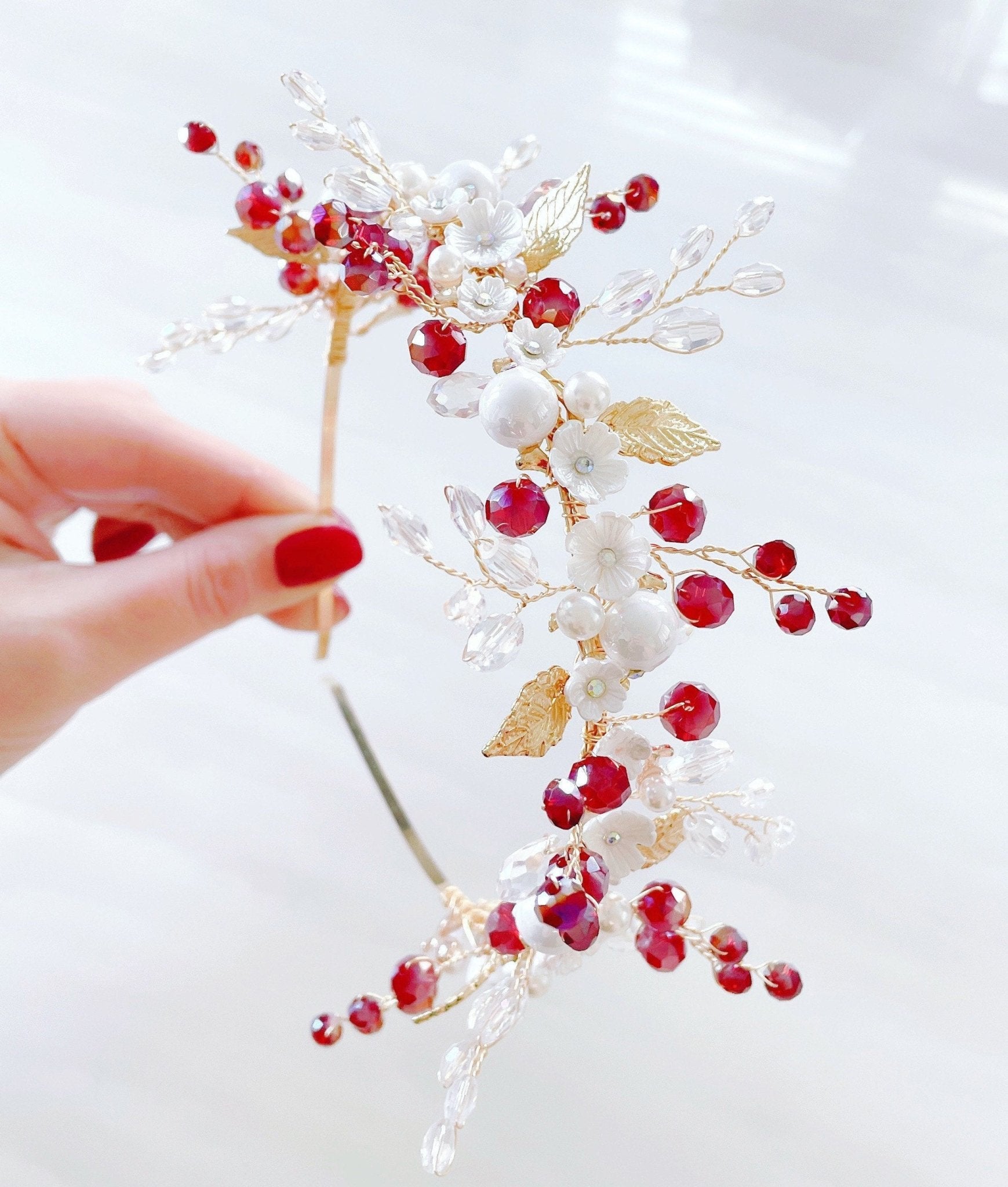 Red and silver headpiece - Petal & Pearl