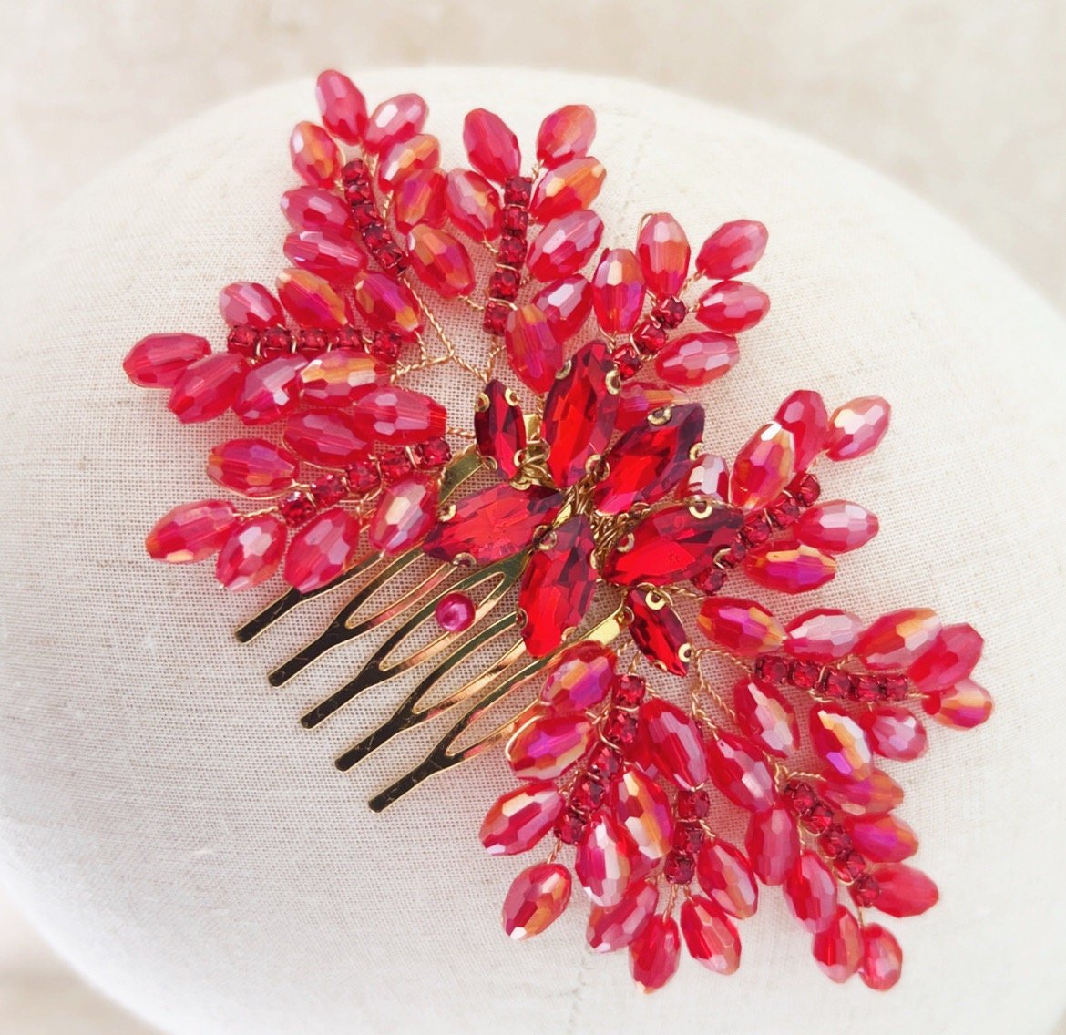 Red bow crystal hair comb - Petal & Pearl