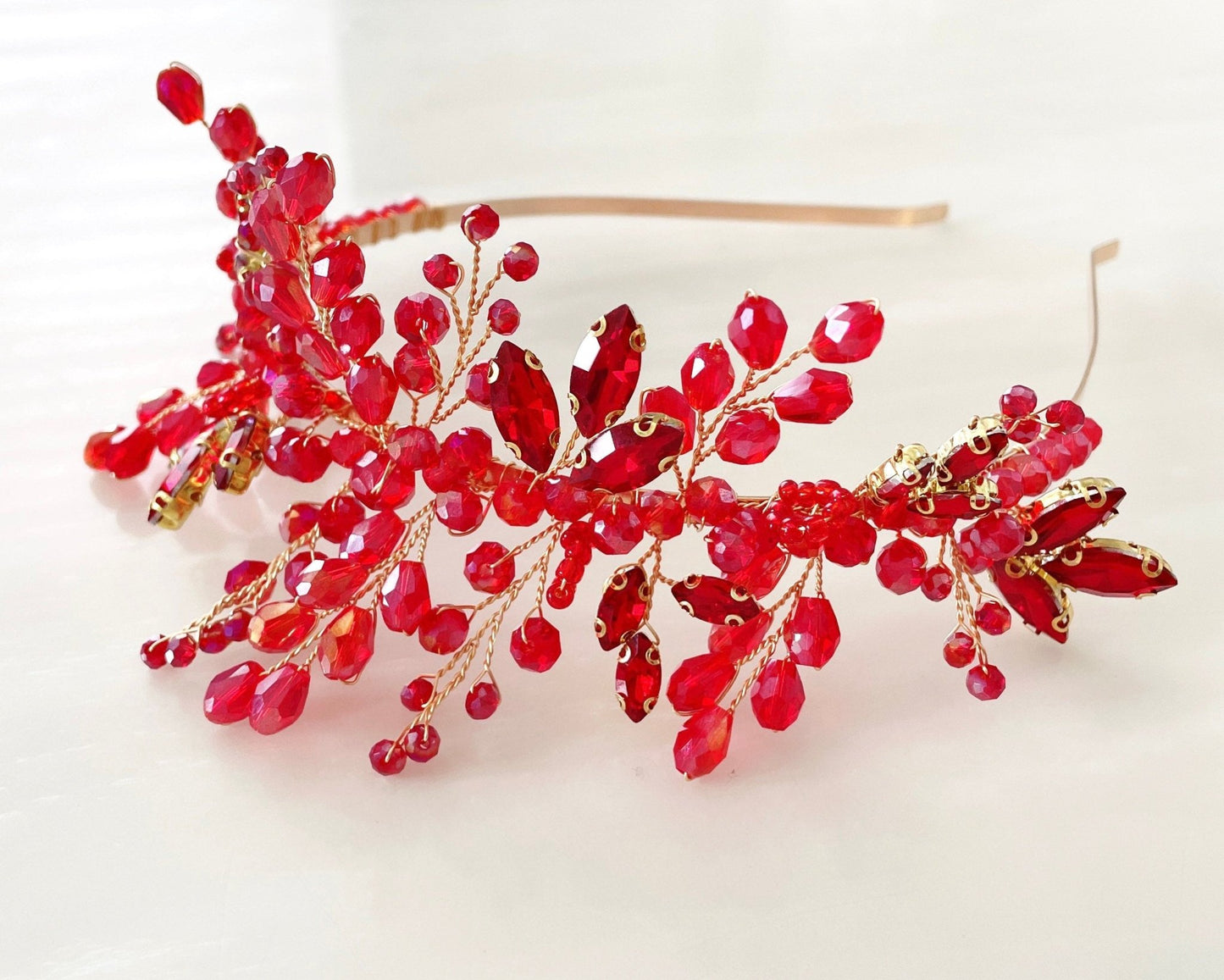 Red crystal bridal and occasion headband - Petal & Pearl