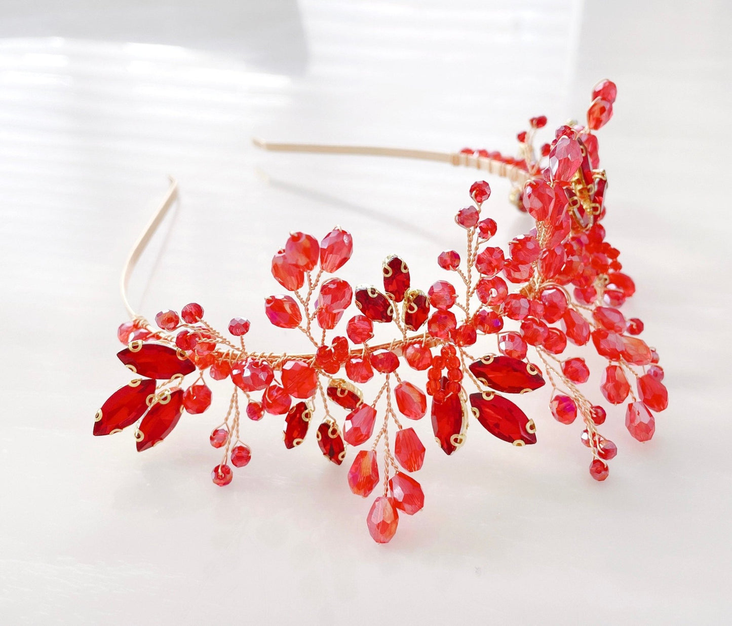 Red crystal bridal and occasion headband - Petal & Pearl