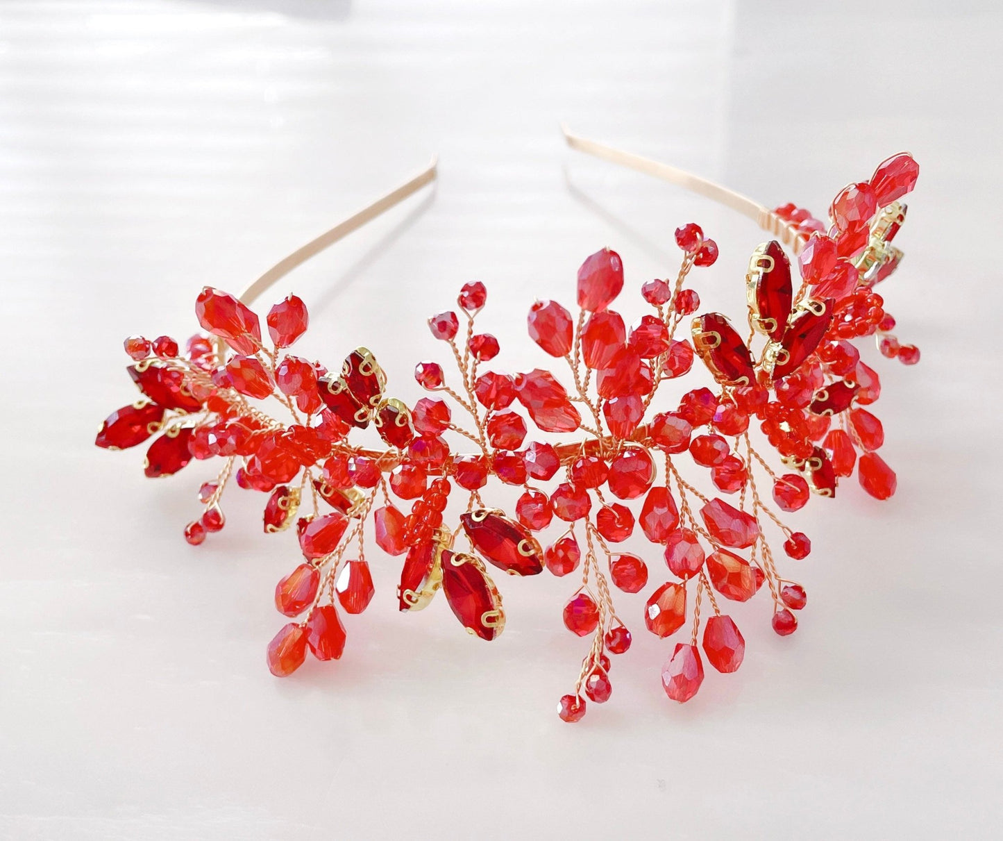 Red crystal bridal and occasion headband - Petal & Pearl