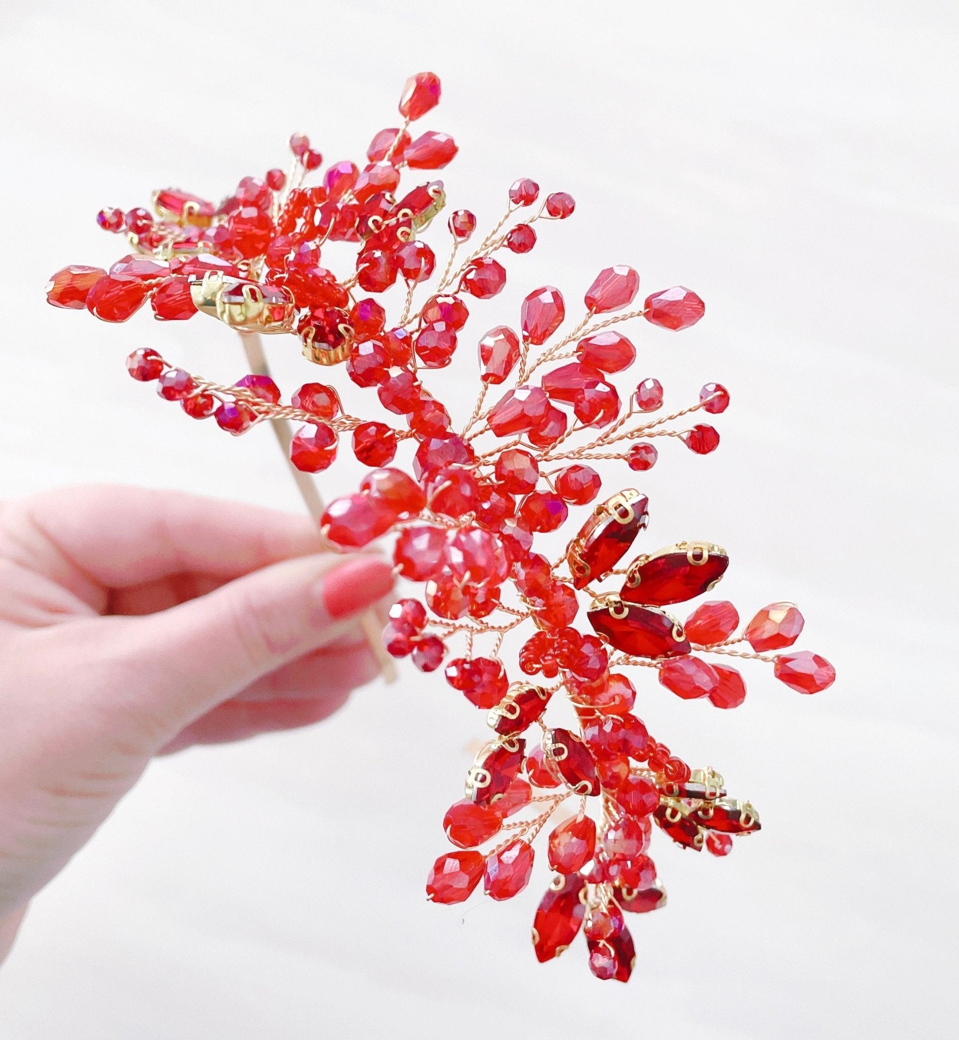 Red crystal bridal and occasion headband - Petal & Pearl