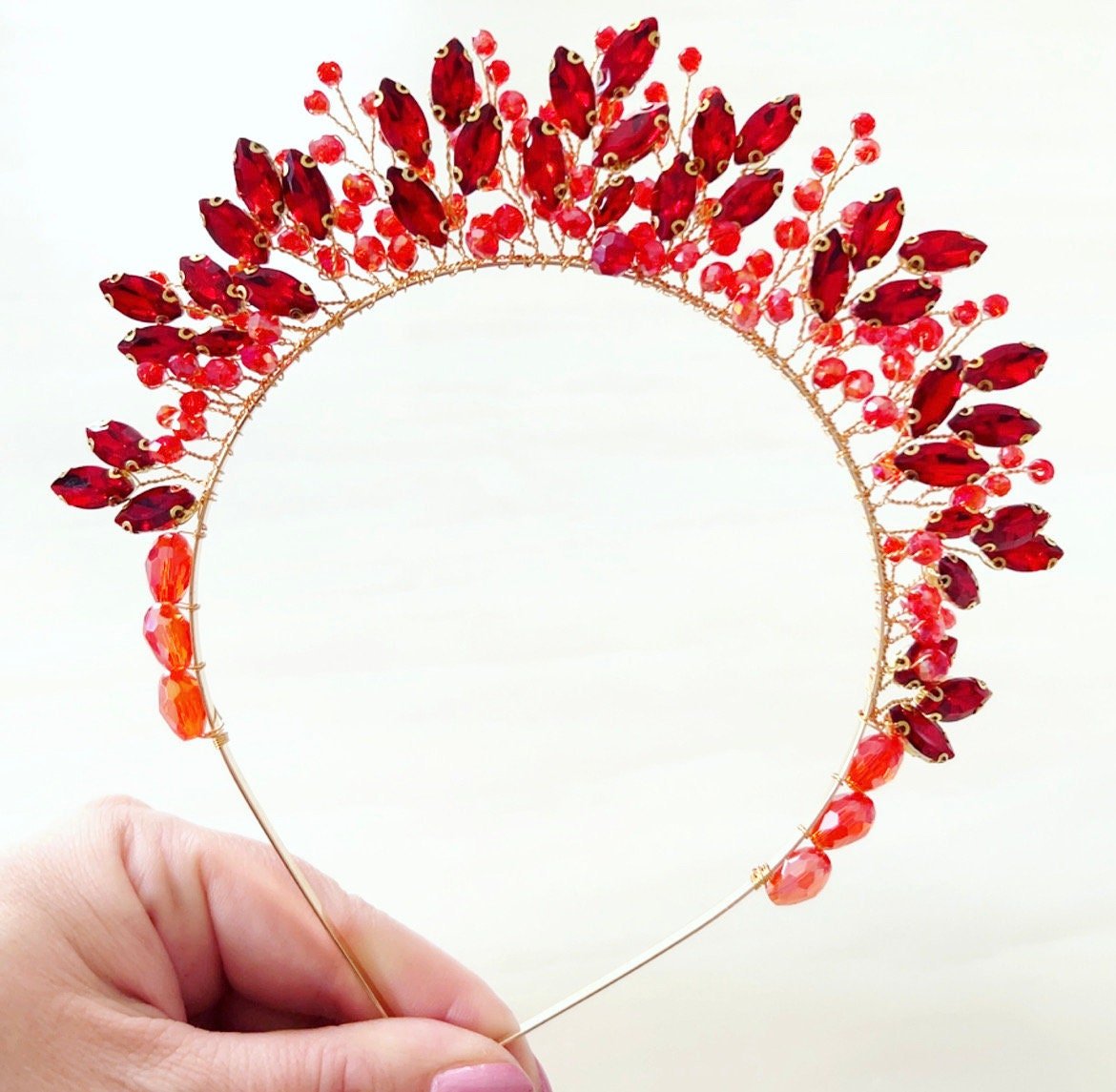 Red crystal bridal crown - Petal & Pearl