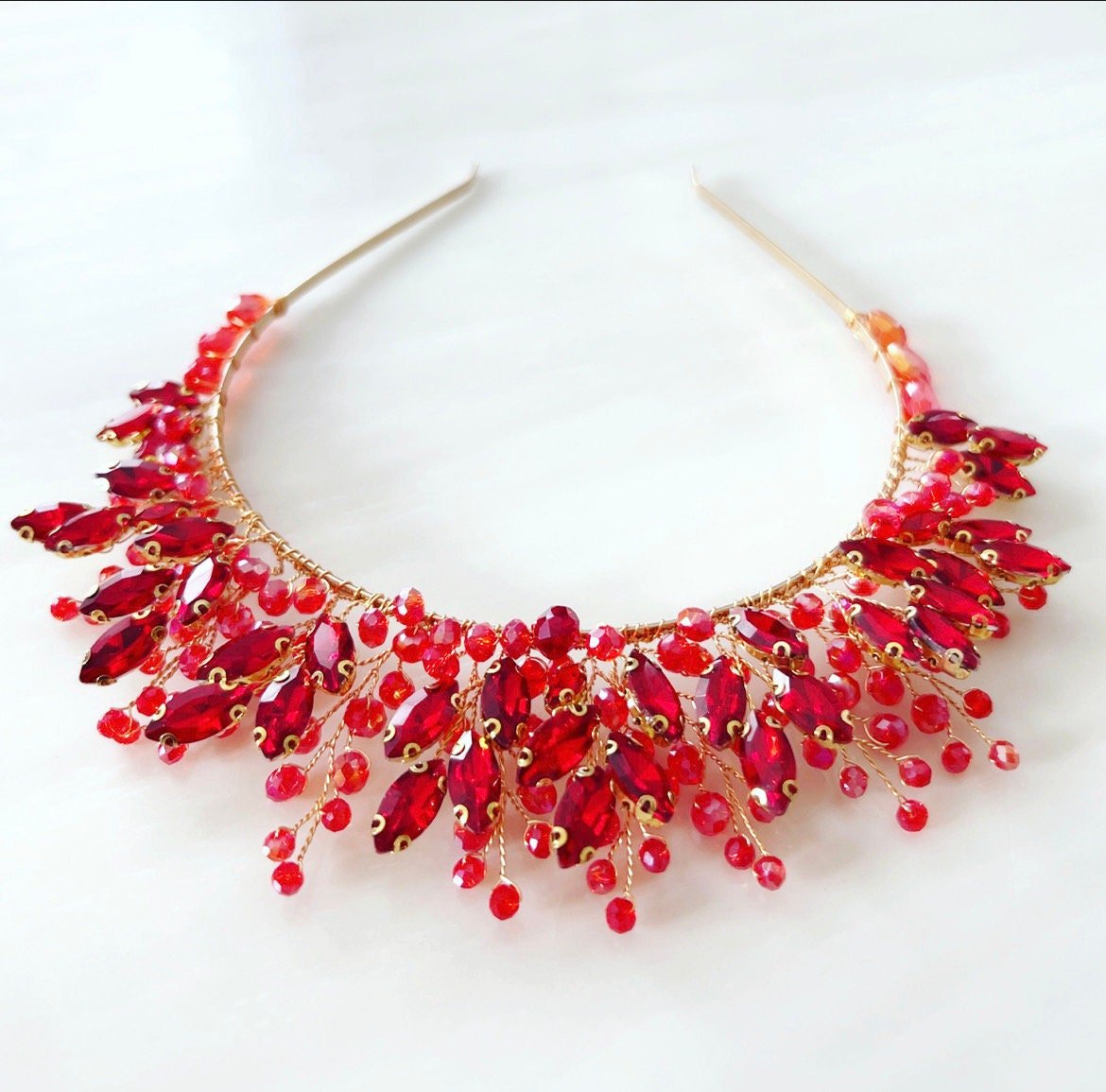 Red crystal bridal crown - Petal & Pearl