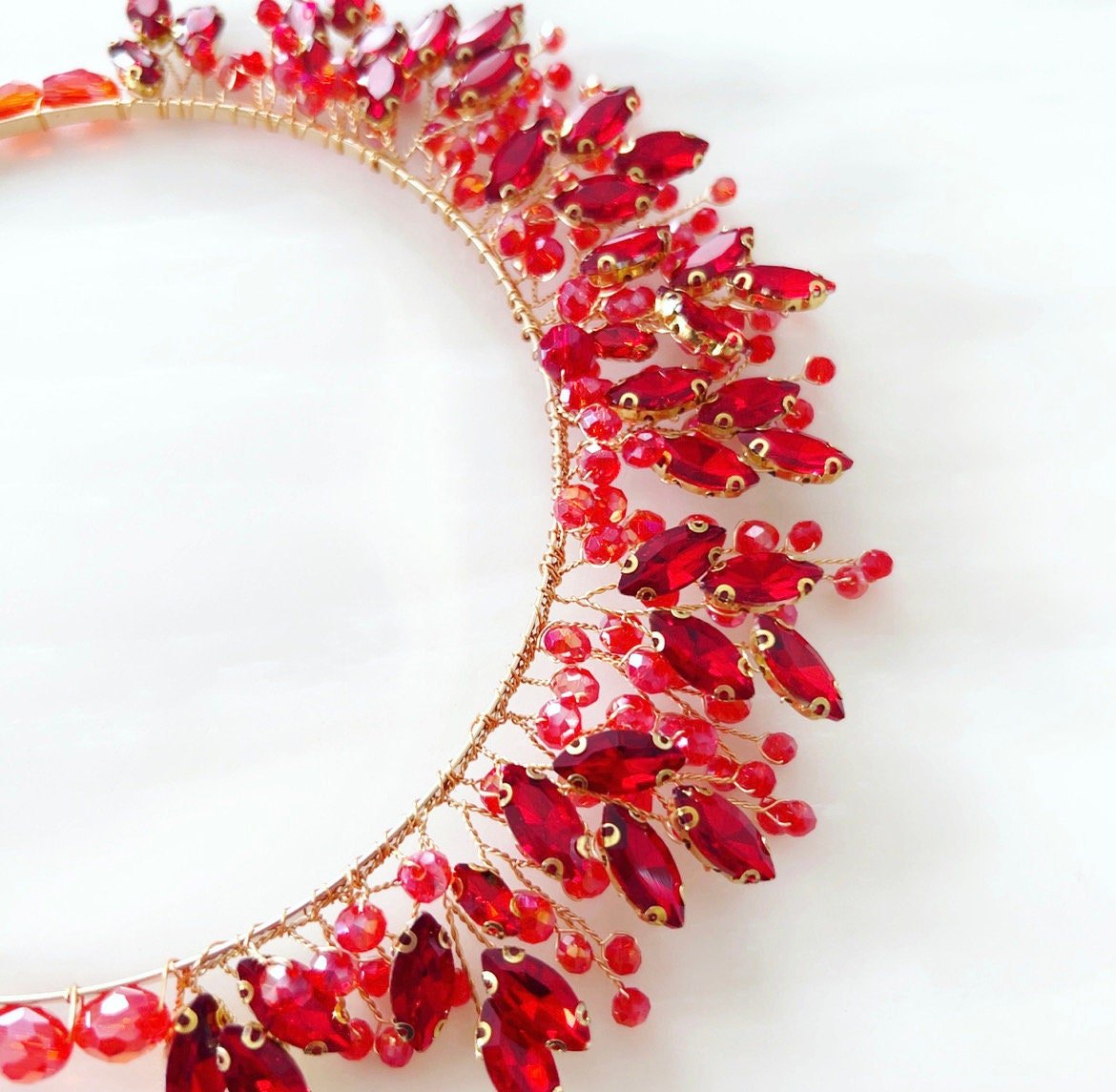 Red crystal bridal crown - Petal & Pearl