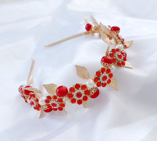 Red crystal bridal headpiece - Petal & Pearl