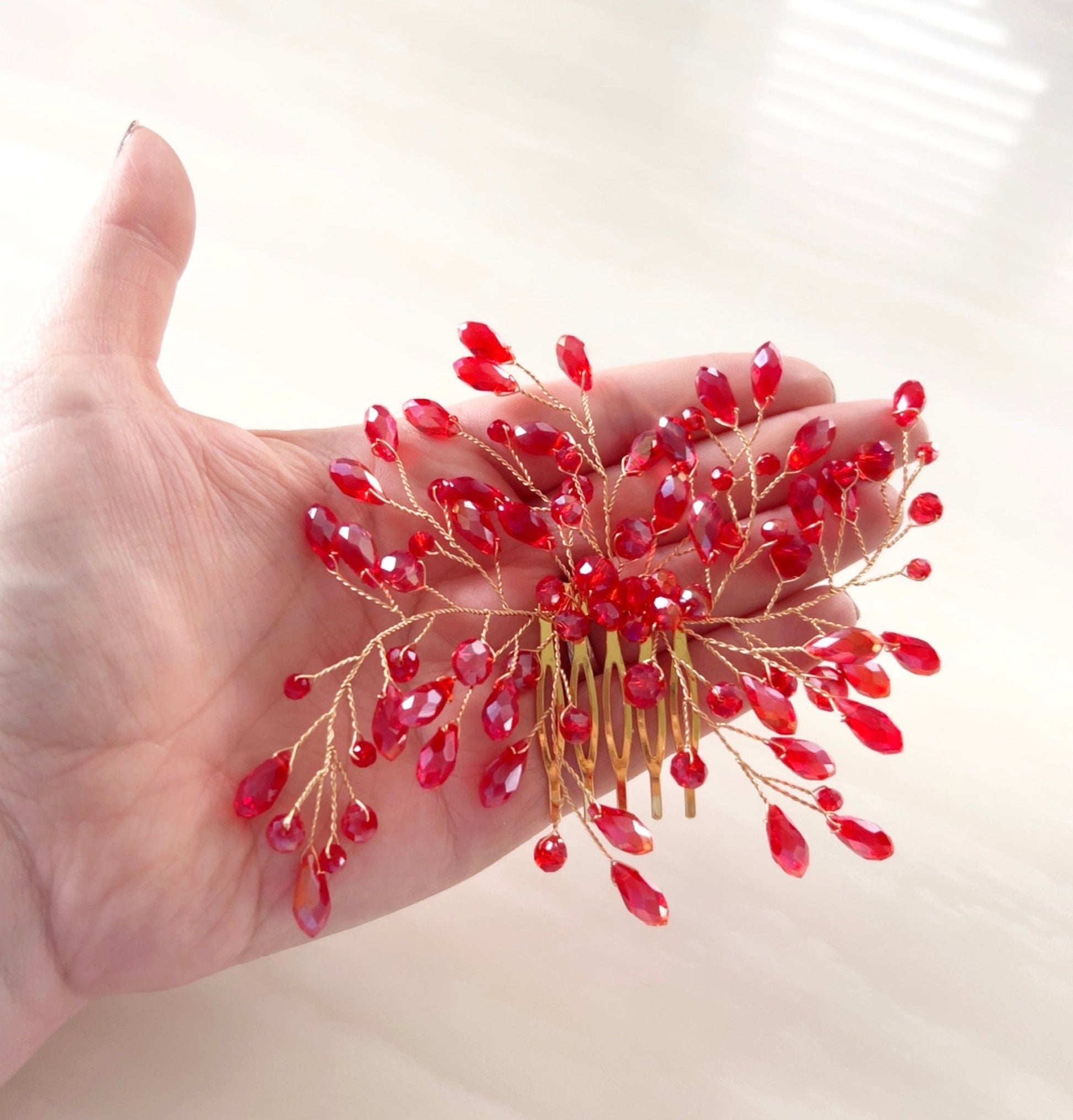 red crystal decorative hair comb - Petal & Pearl