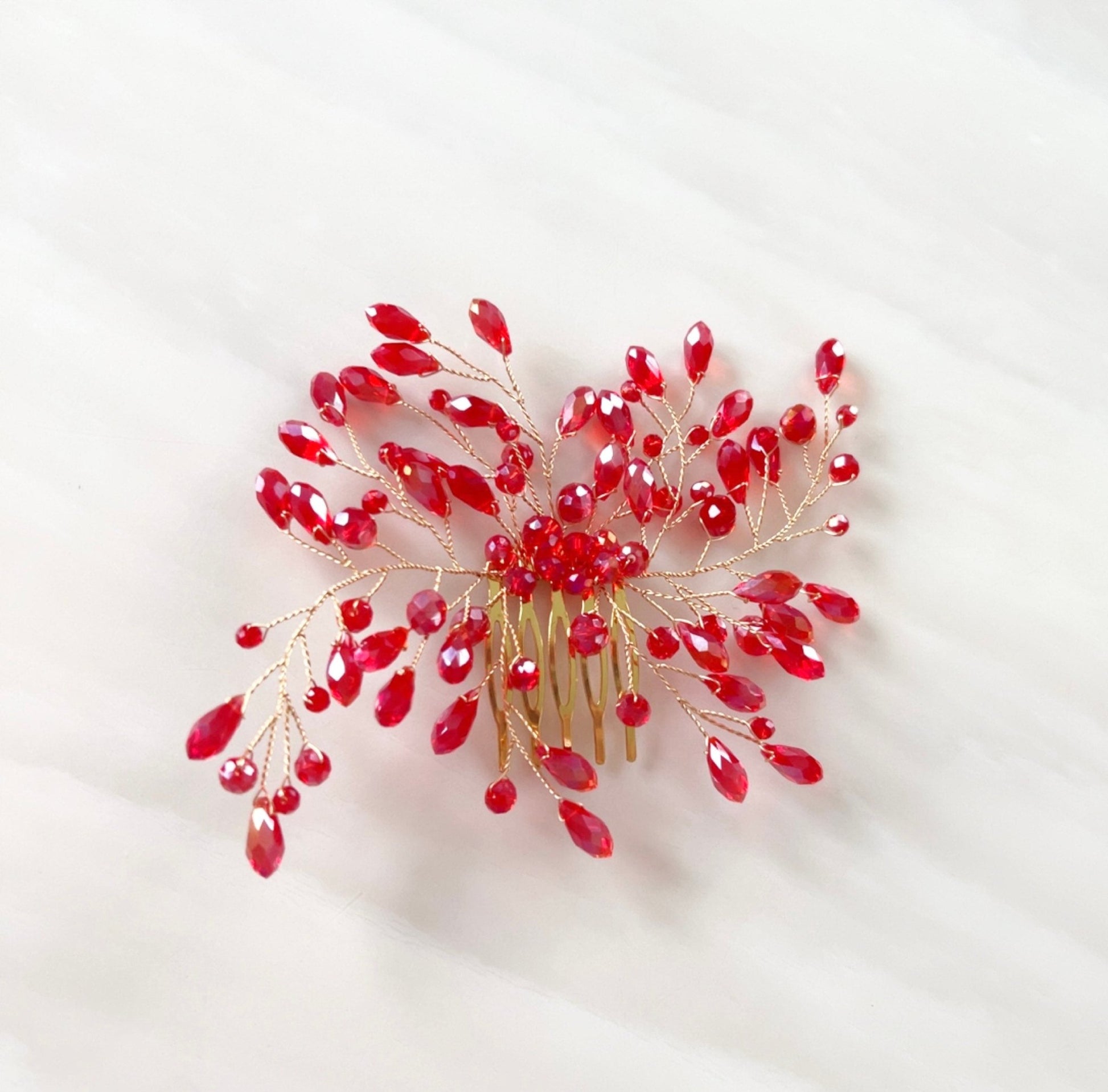 red crystal decorative hair comb - Petal & Pearl
