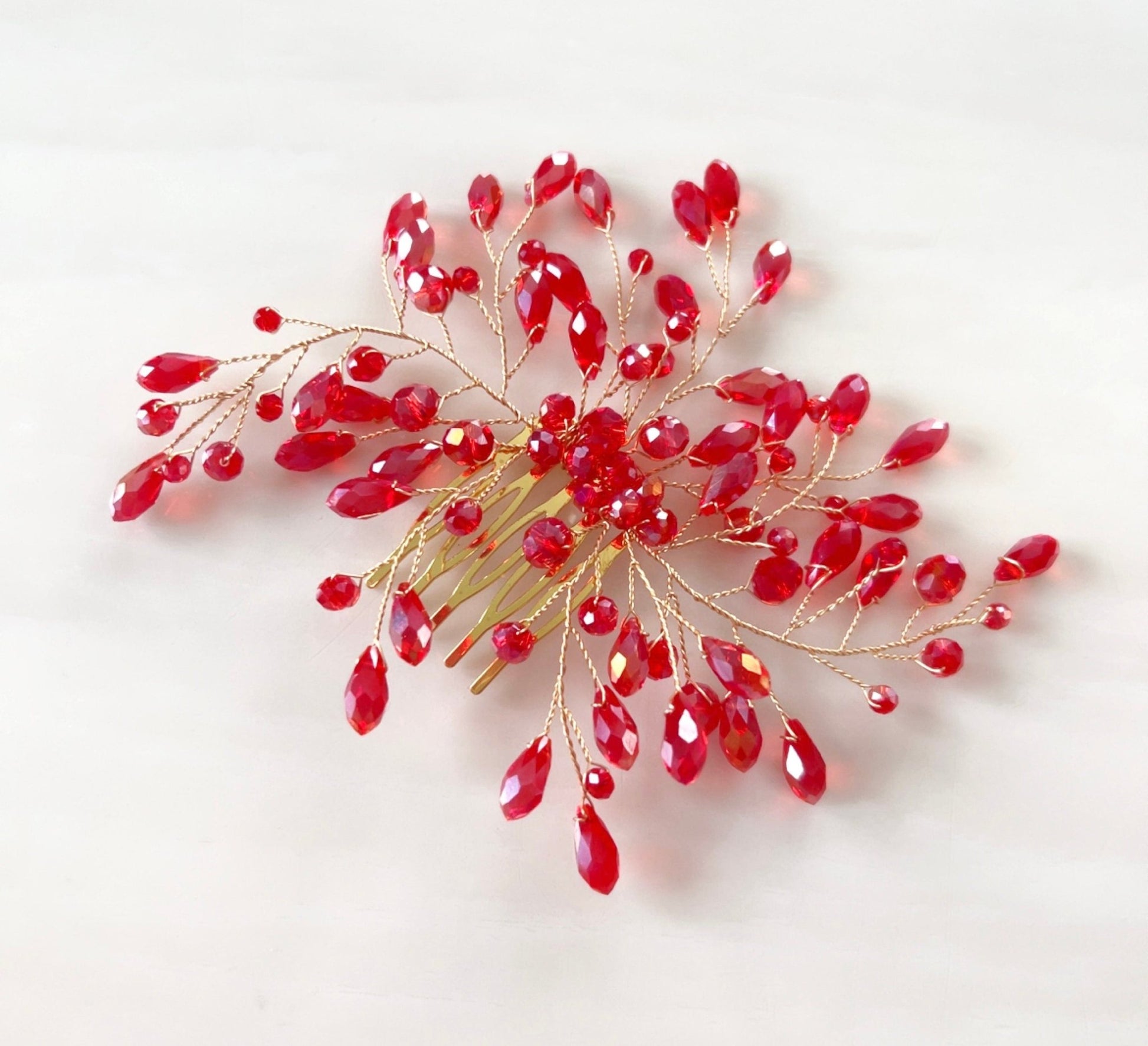 red crystal decorative hair comb - Petal & Pearl