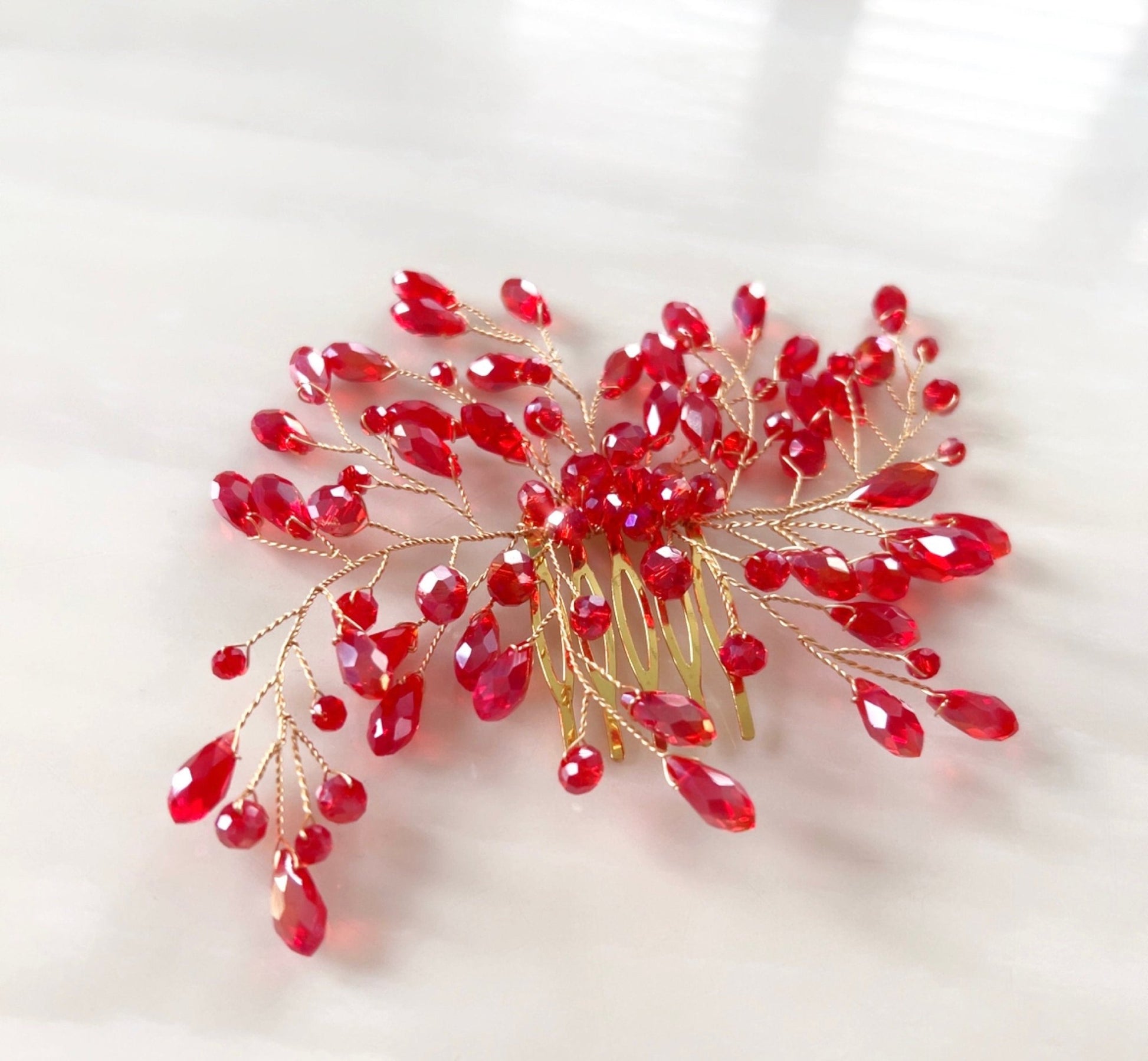 red crystal decorative hair comb - Petal & Pearl