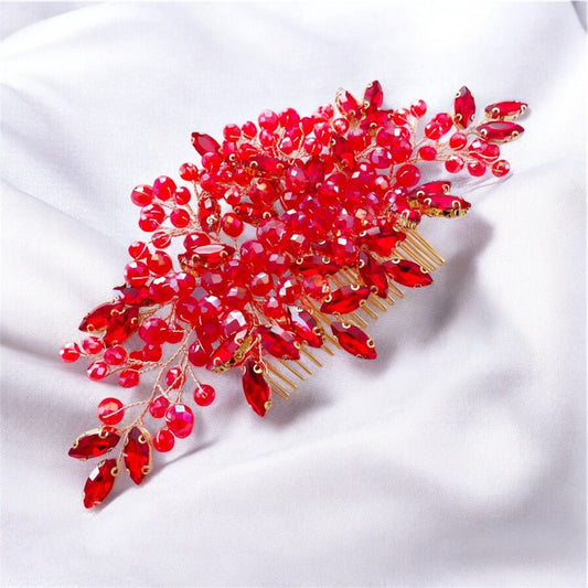 Red crystal hair comb - Petal & Pearl