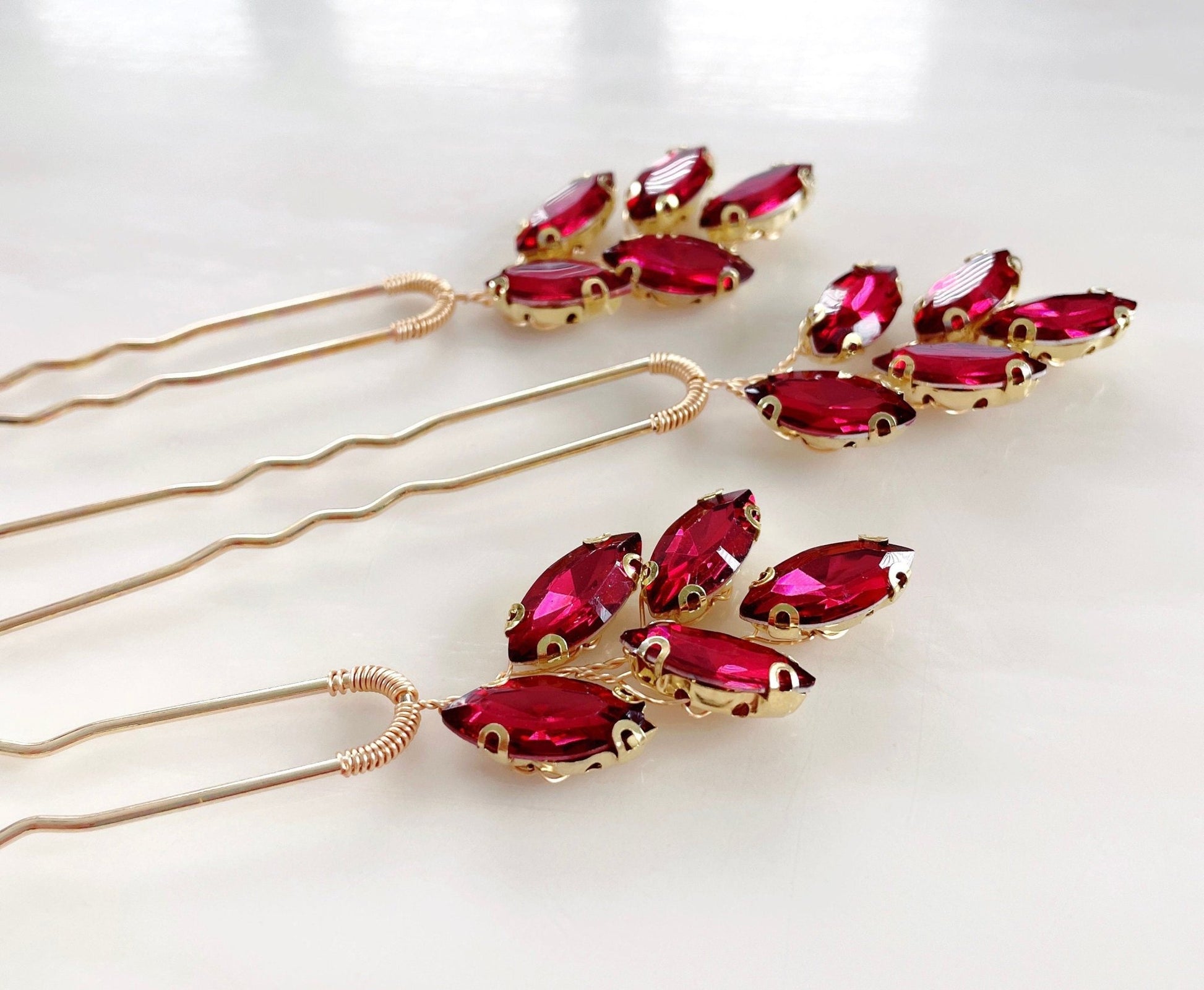 Red crystal hair pins - Petal & Pearl