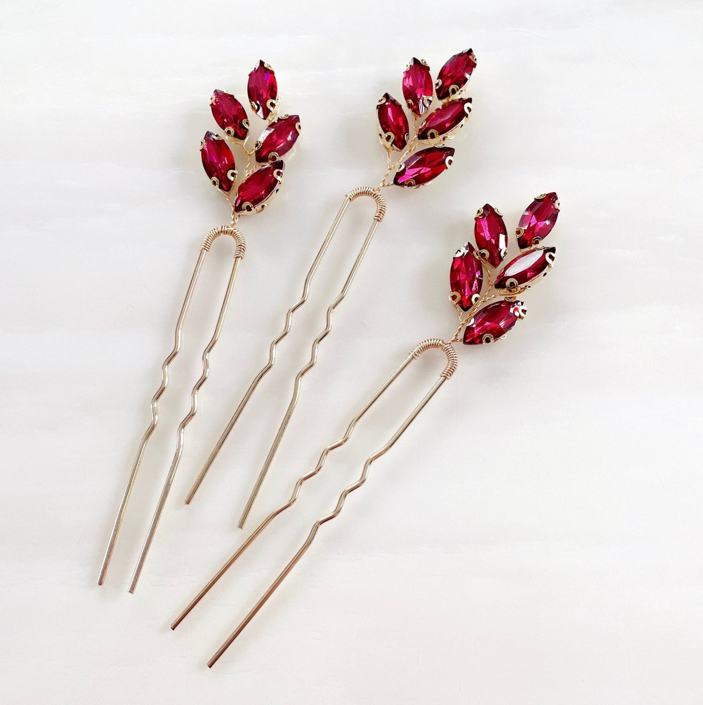 Red crystal hair pins - Petal & Pearl