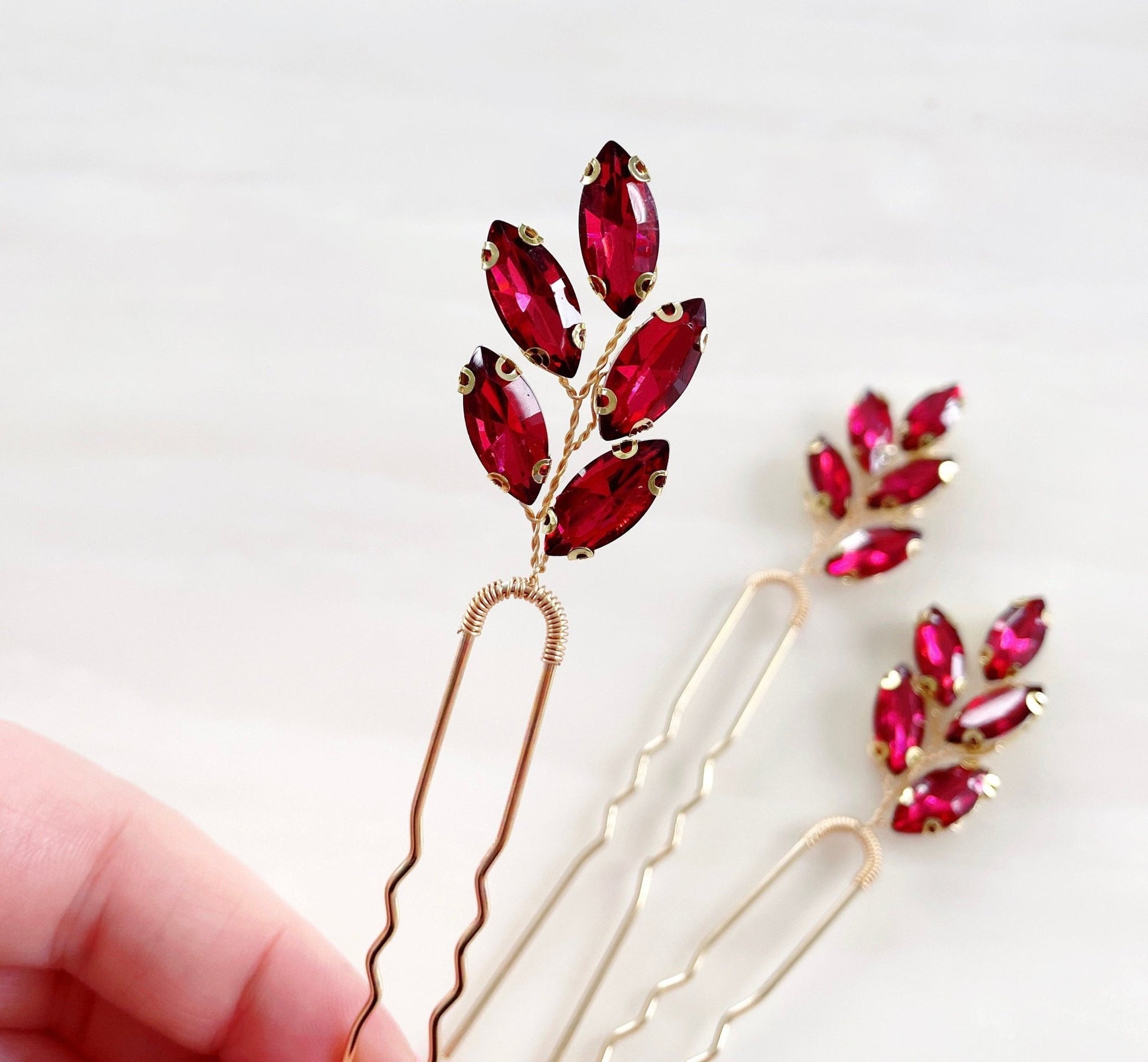 Red crystal hair pins - Petal & Pearl