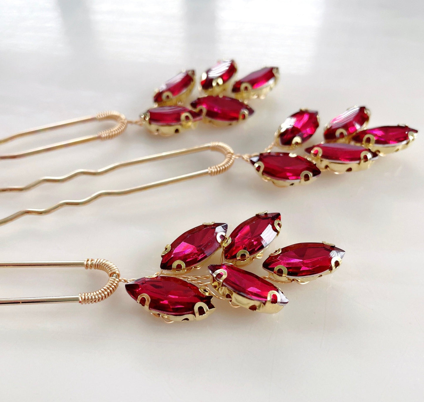 Red crystal hair pins - Petal & Pearl