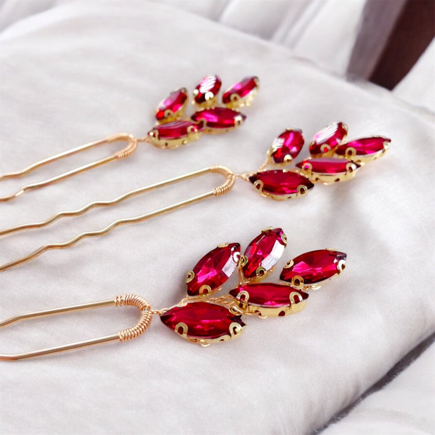 Red crystal hair pins - Petal & Pearl