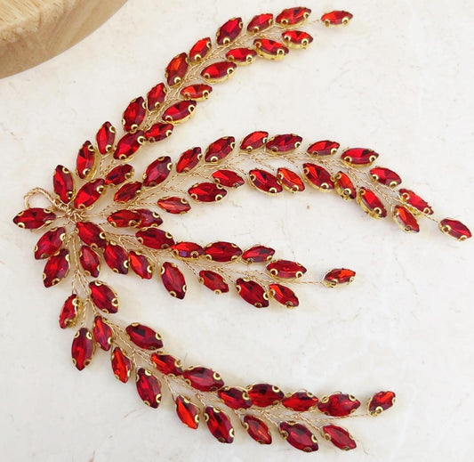 Red Crystal leaf headpiece - Petal & Pearl