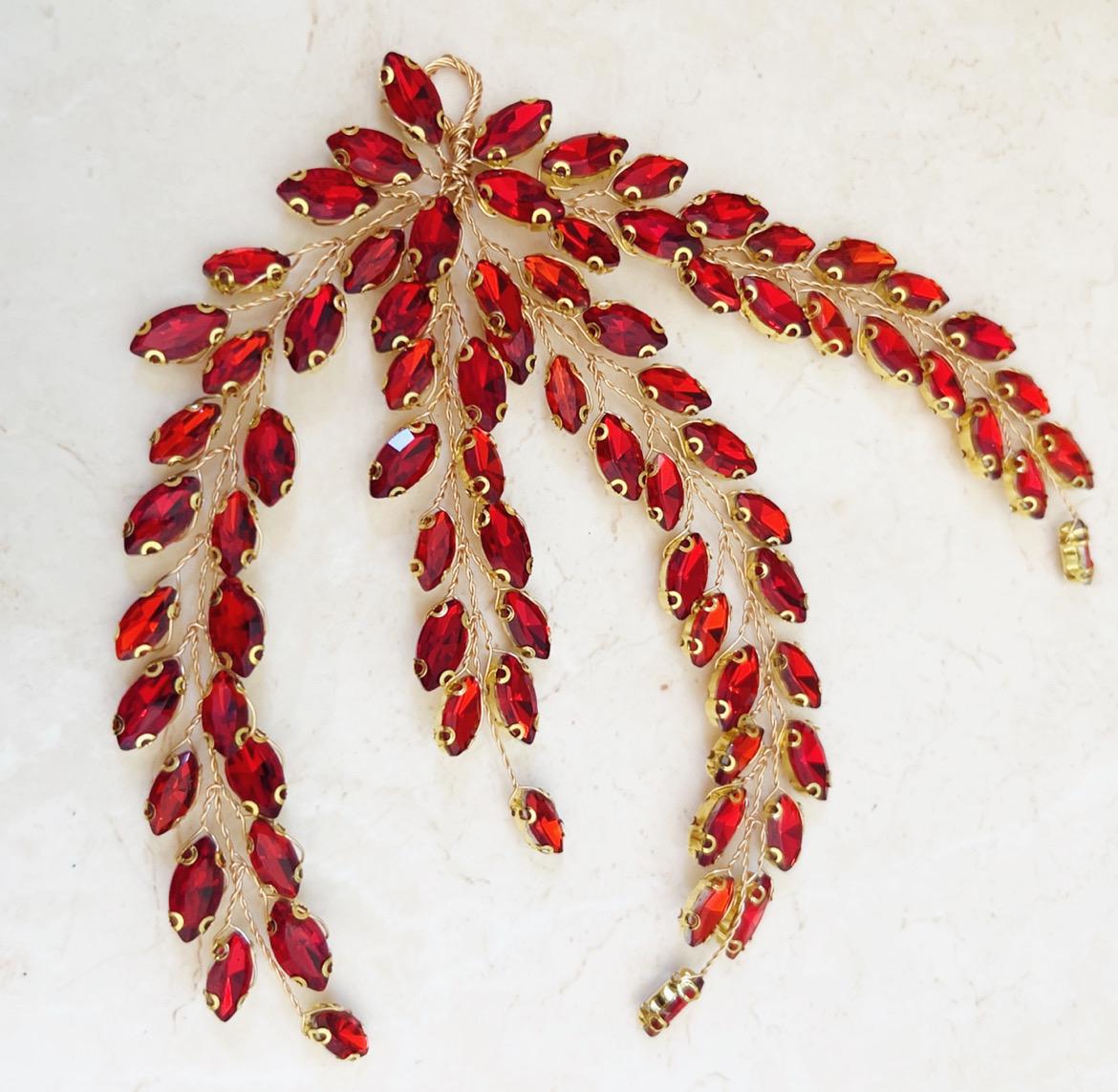 Red Crystal leaf headpiece - Petal & Pearl