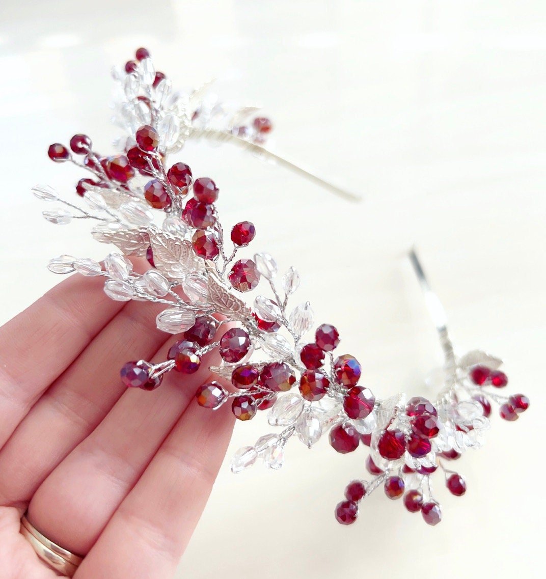 red fascinator headband - Petal & Pearl