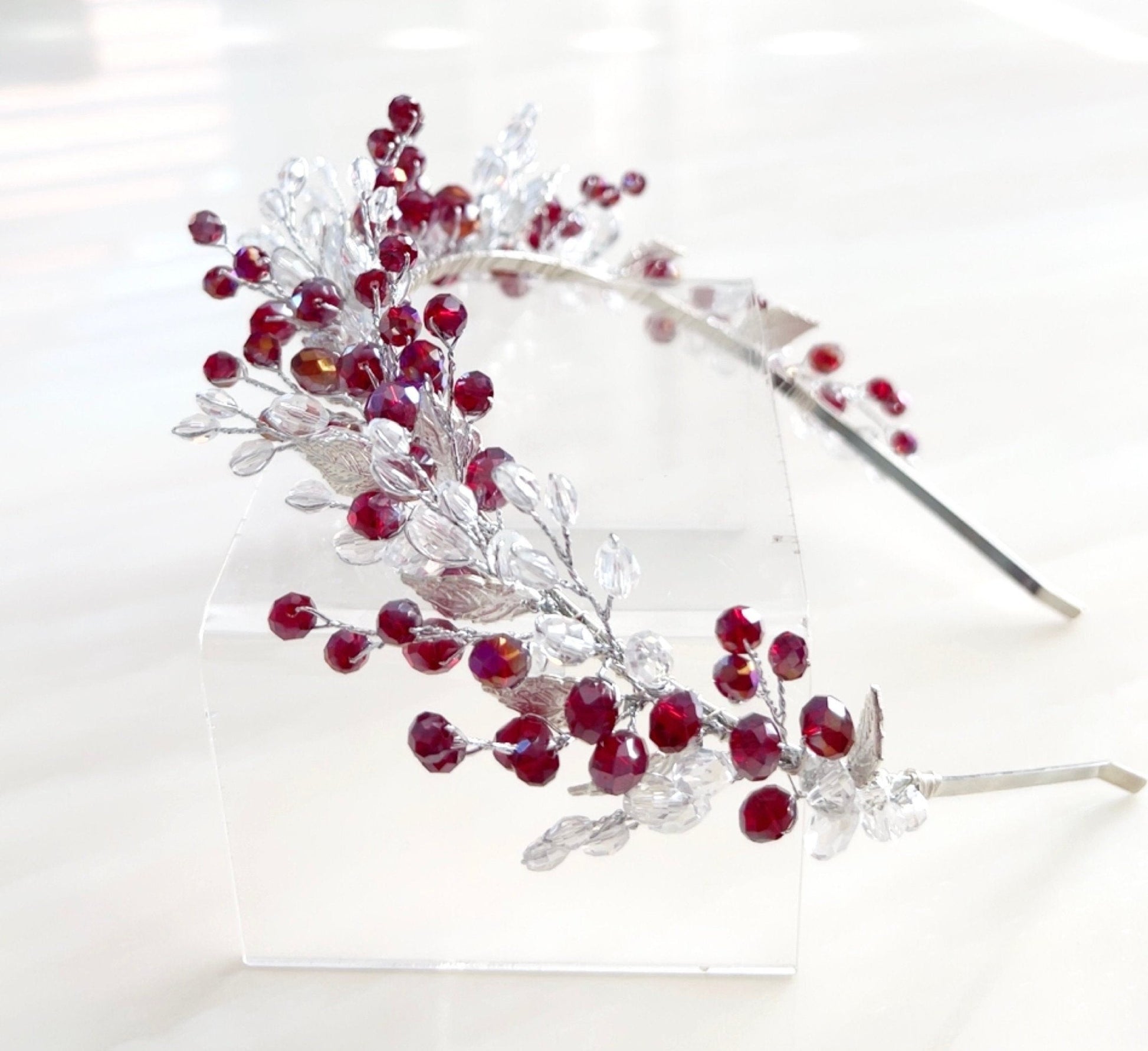 red fascinator headband - Petal & Pearl