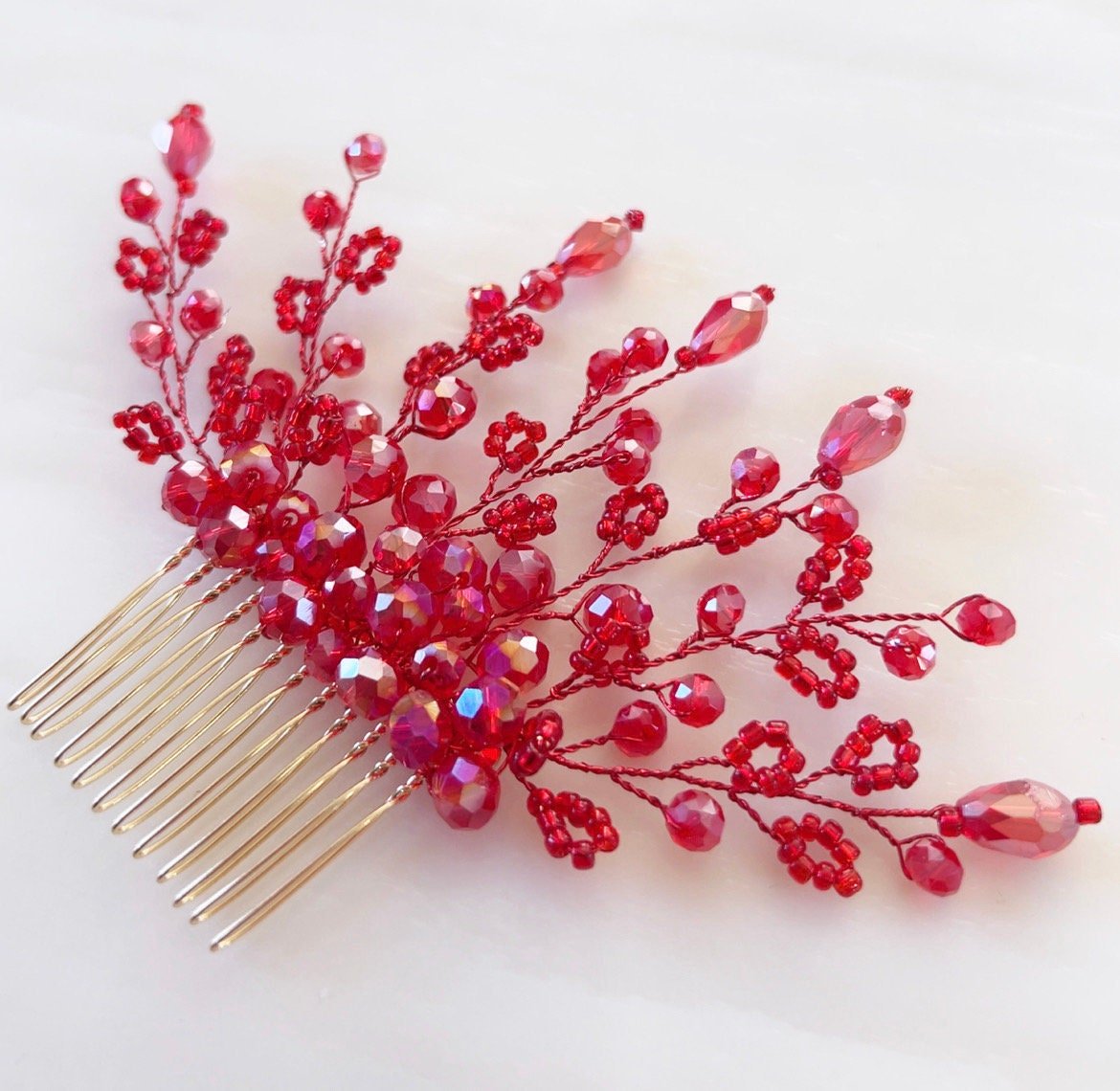 Red hair comb - Petal & Pearl