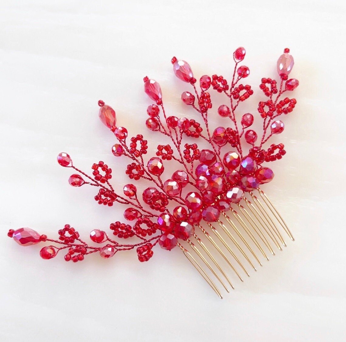 Red hair comb - Petal & Pearl
