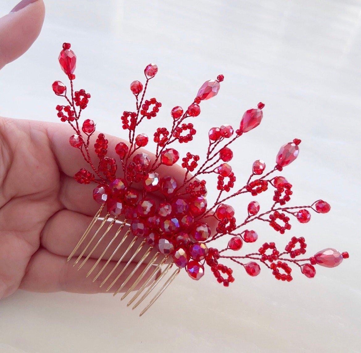Red hair comb - Petal & Pearl