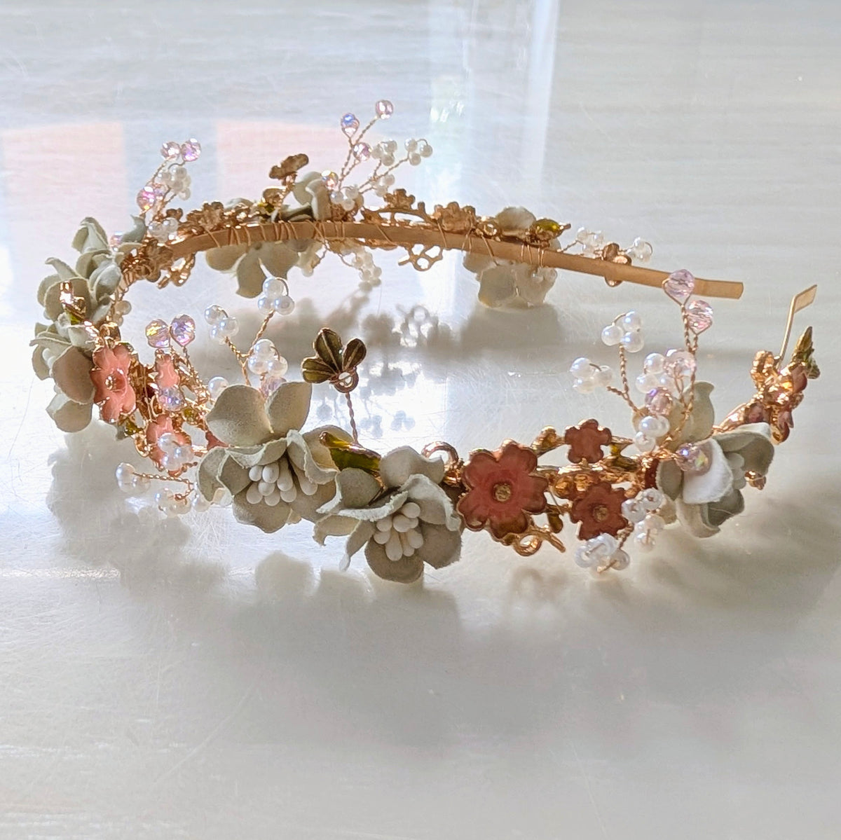 Ivory & Peach Floral Bridal Headband