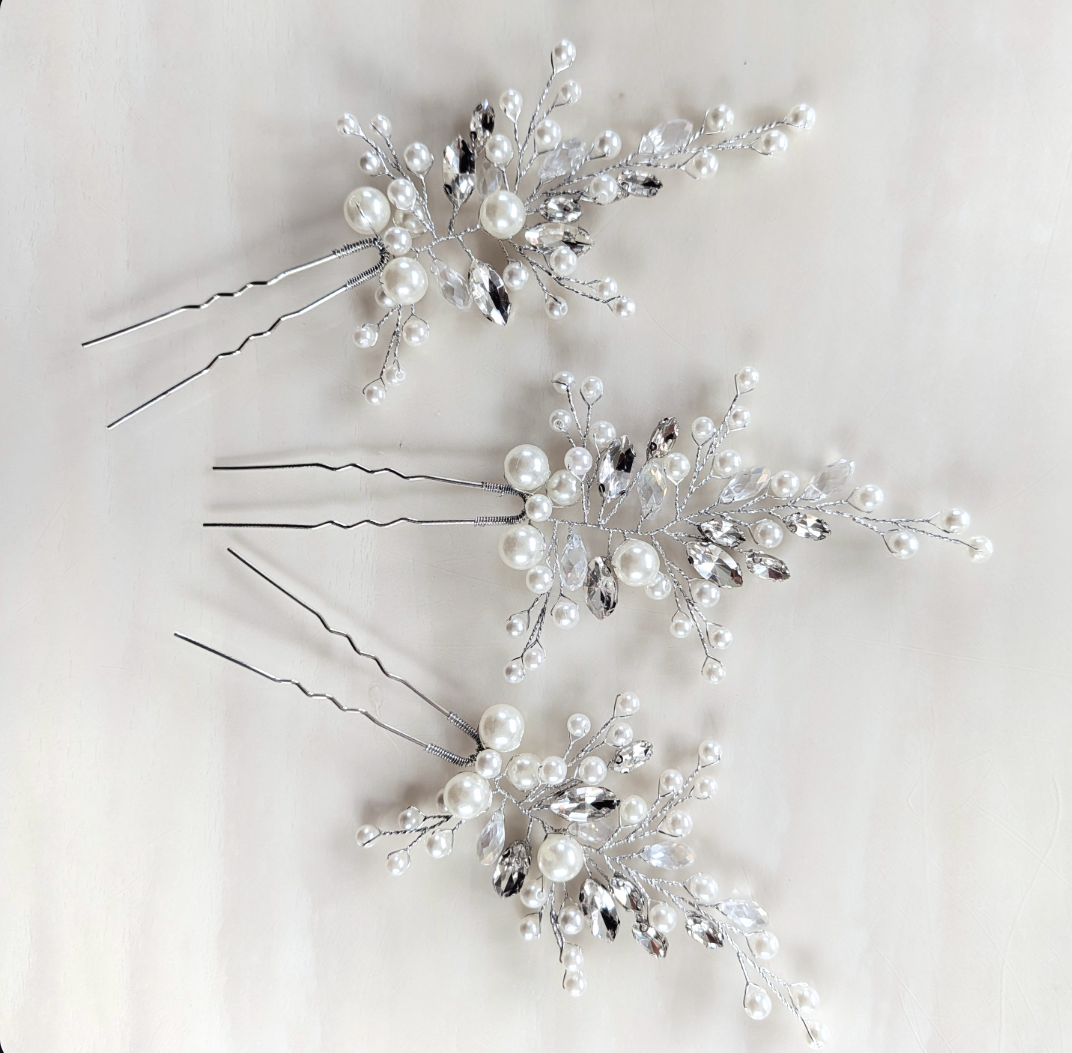 Pearl and Crystal Bridal Hair Pin Set