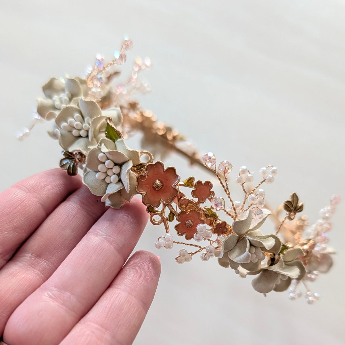 Ivory & Peach Floral Bridal Headband