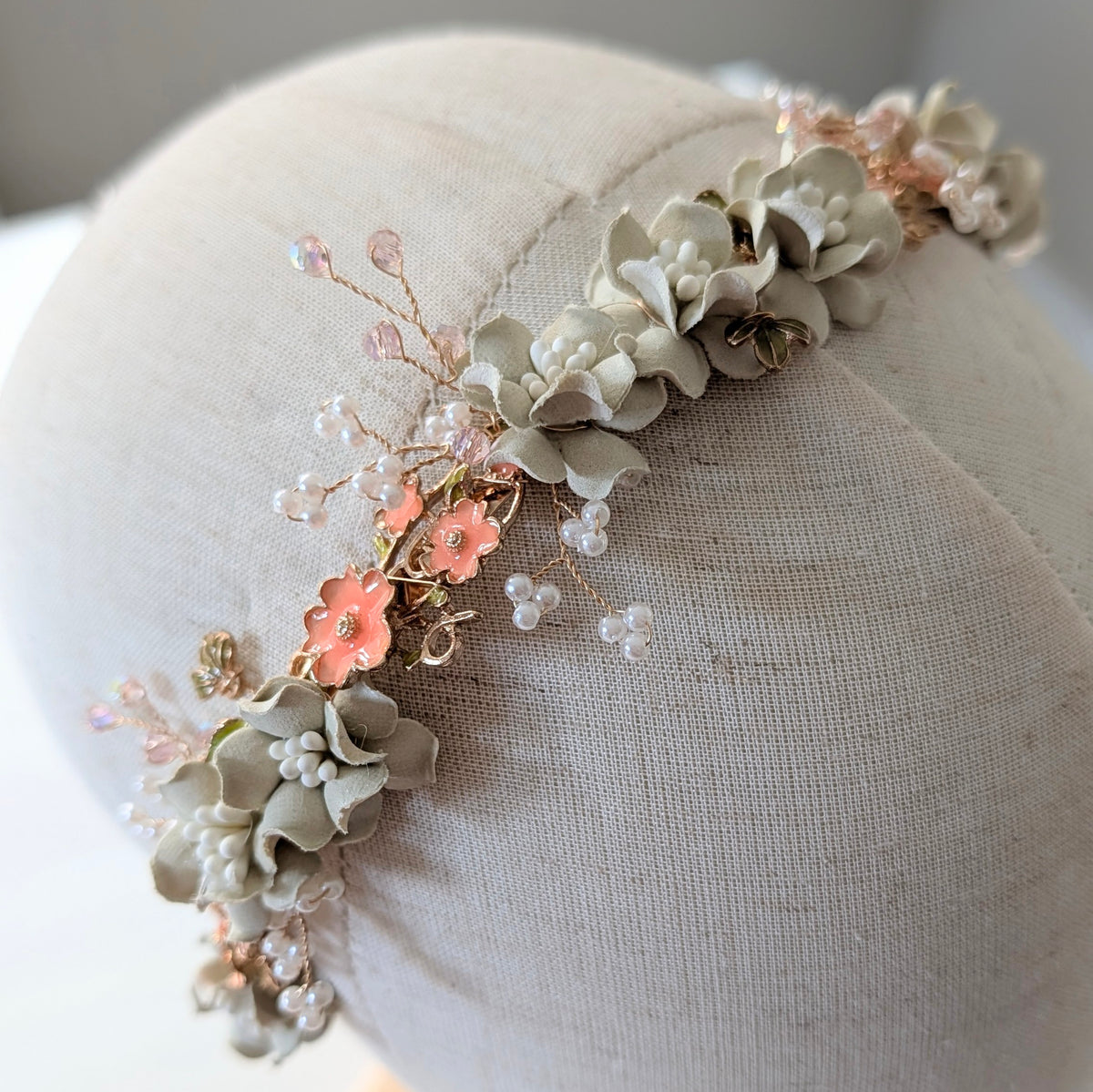 Ivory & Peach Floral Bridal Headband