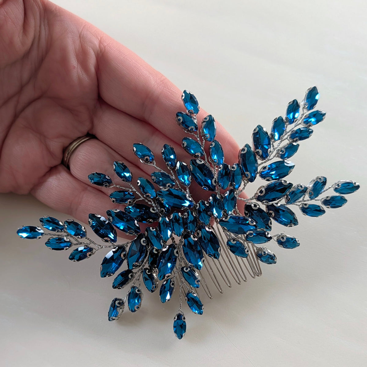 Teal Crystal Hair Comb