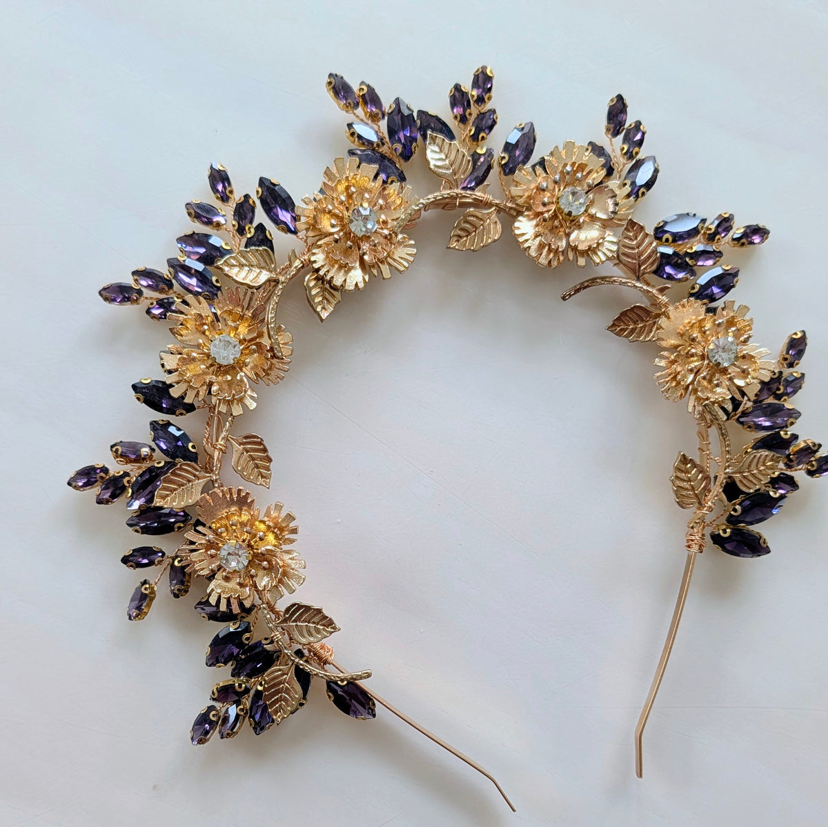 Eclipse Crown – Purple Crystal & Gold Floral Headband