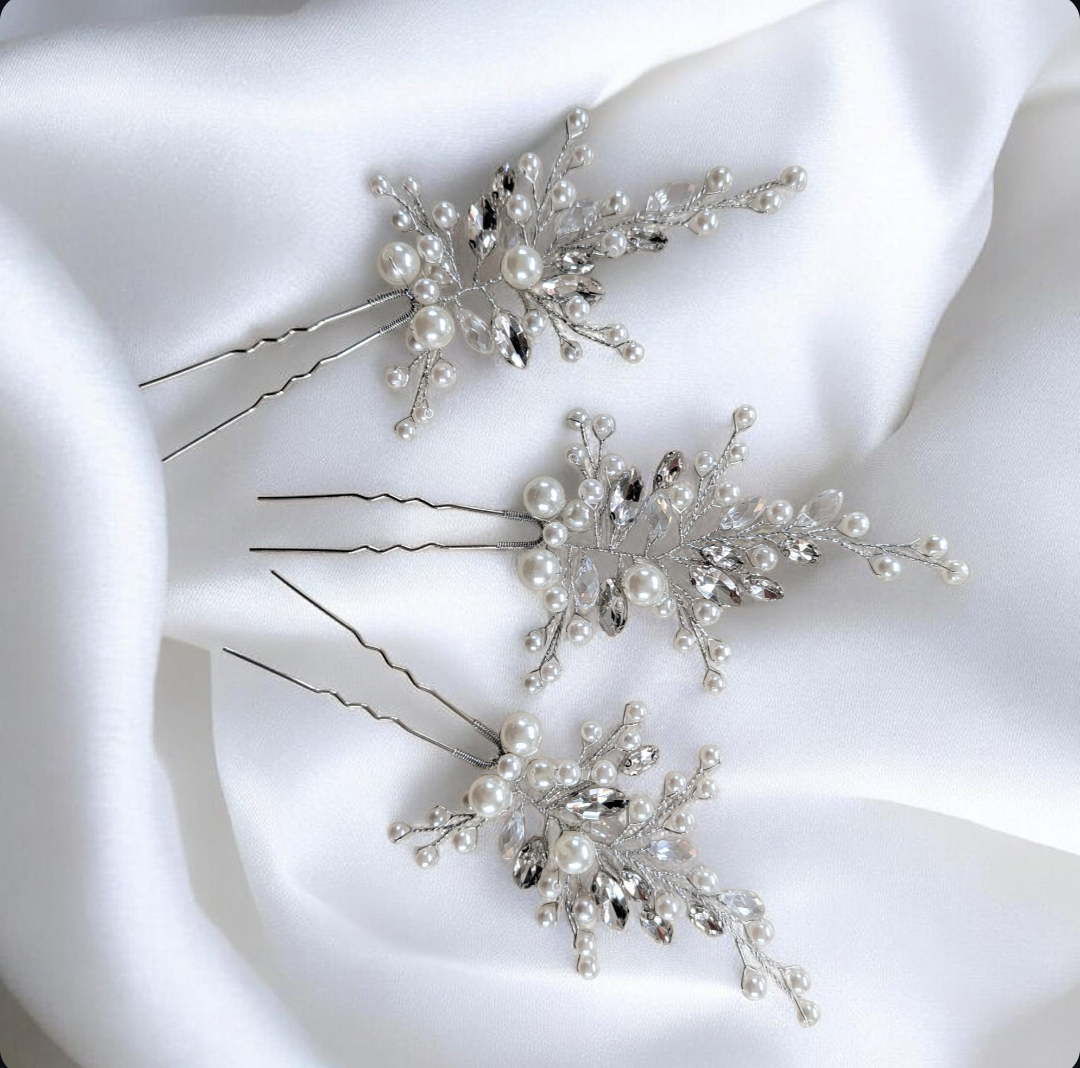 Pearl and Crystal Bridal Hair Pin Set