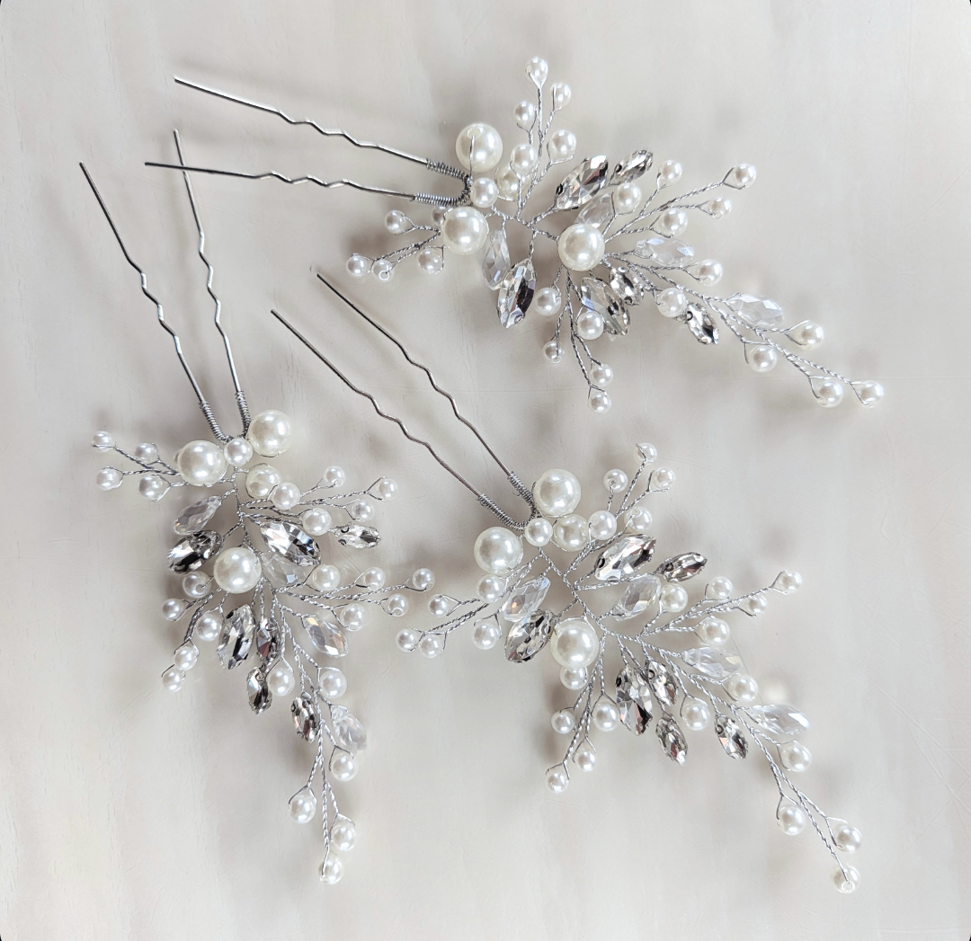 Pearl and Crystal Bridal Hair Pin Set
