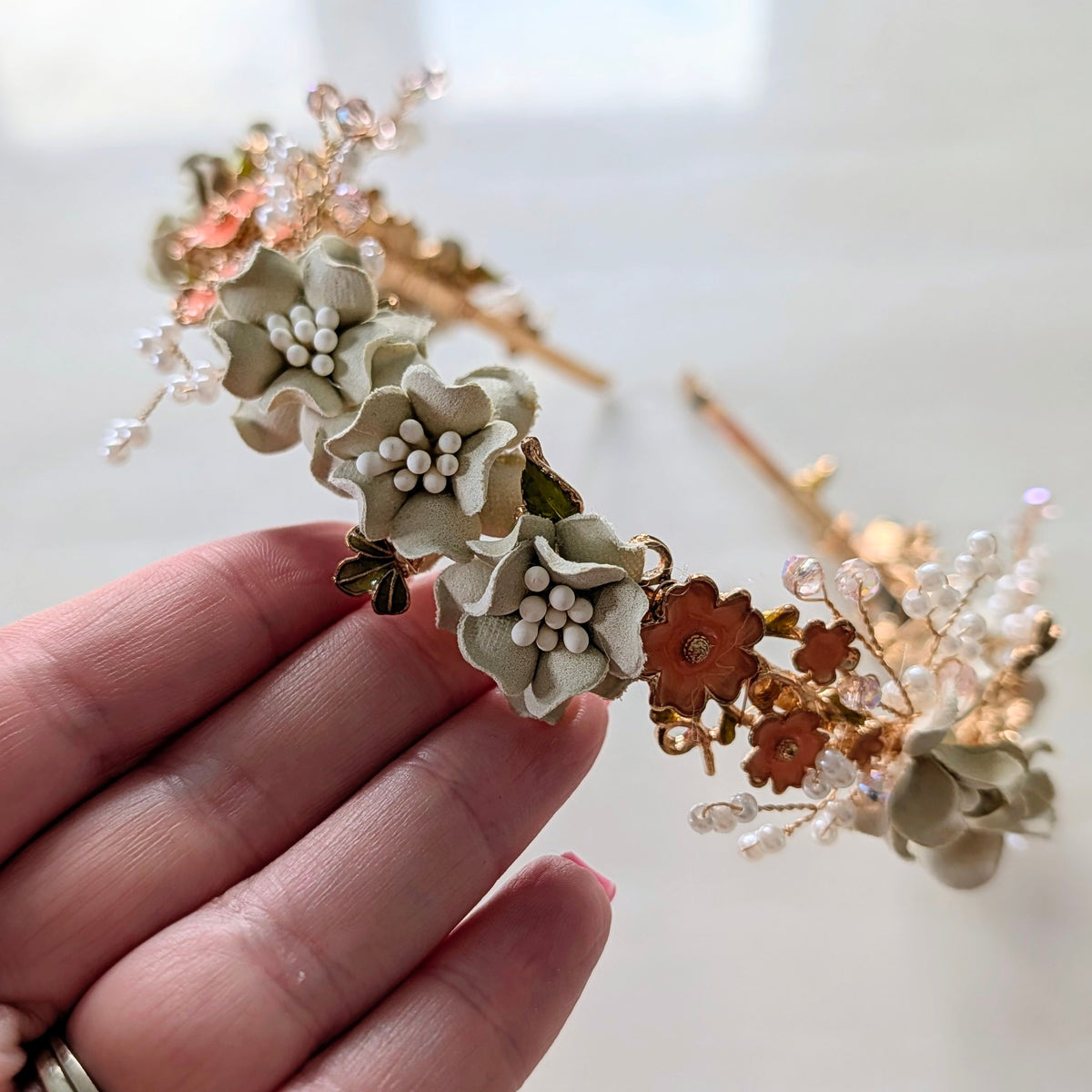 Ivory & Peach Floral Bridal Headband