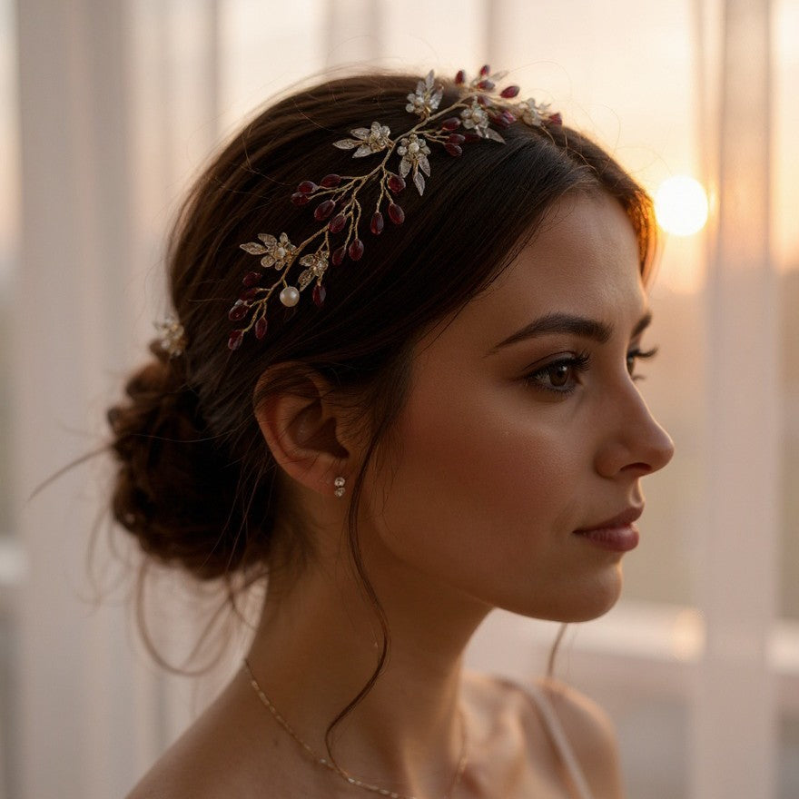 Burgundy Crystal Hair Vine