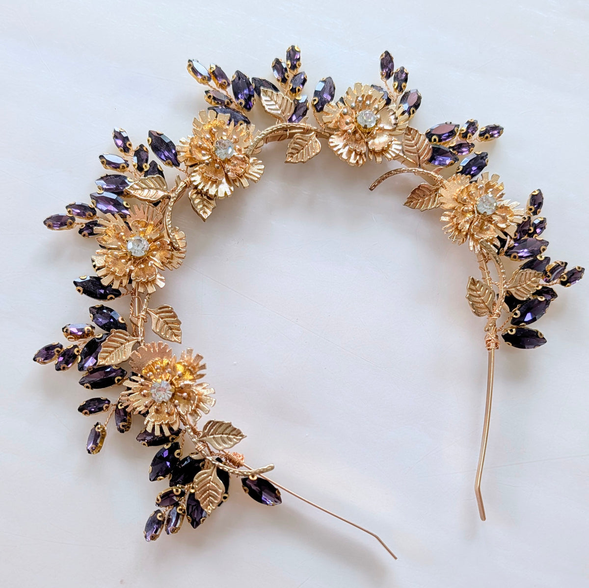 Eclipse Crown – Purple Crystal & Gold Floral Headband