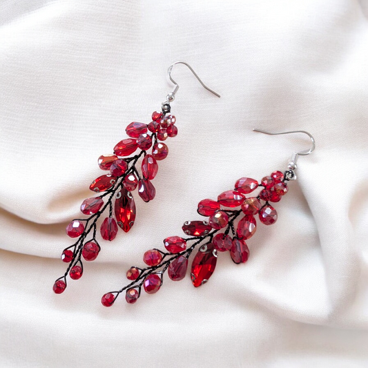 Red Crystal Earrings with Black Wire
