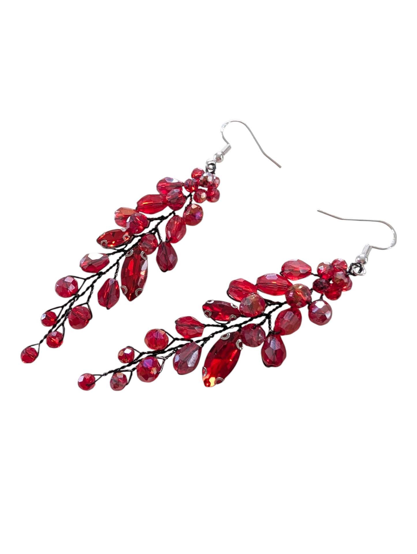 Red Crystal Earrings with Black Wire